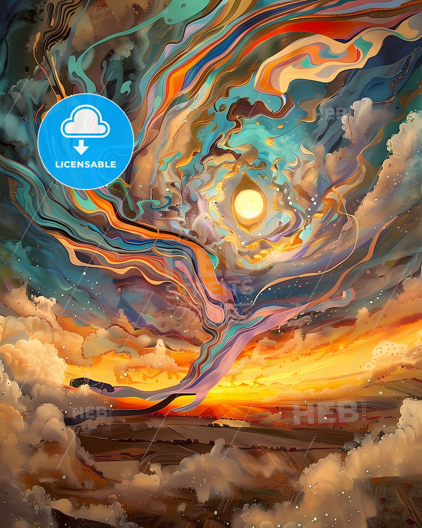 Unconventional Sunrise Painting: Art Style Inspired by Outsider Art, Tornado Sky