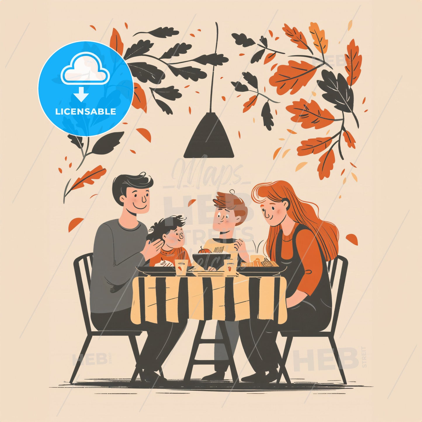A warm and inviting family dinner scene - A family sitting at a table