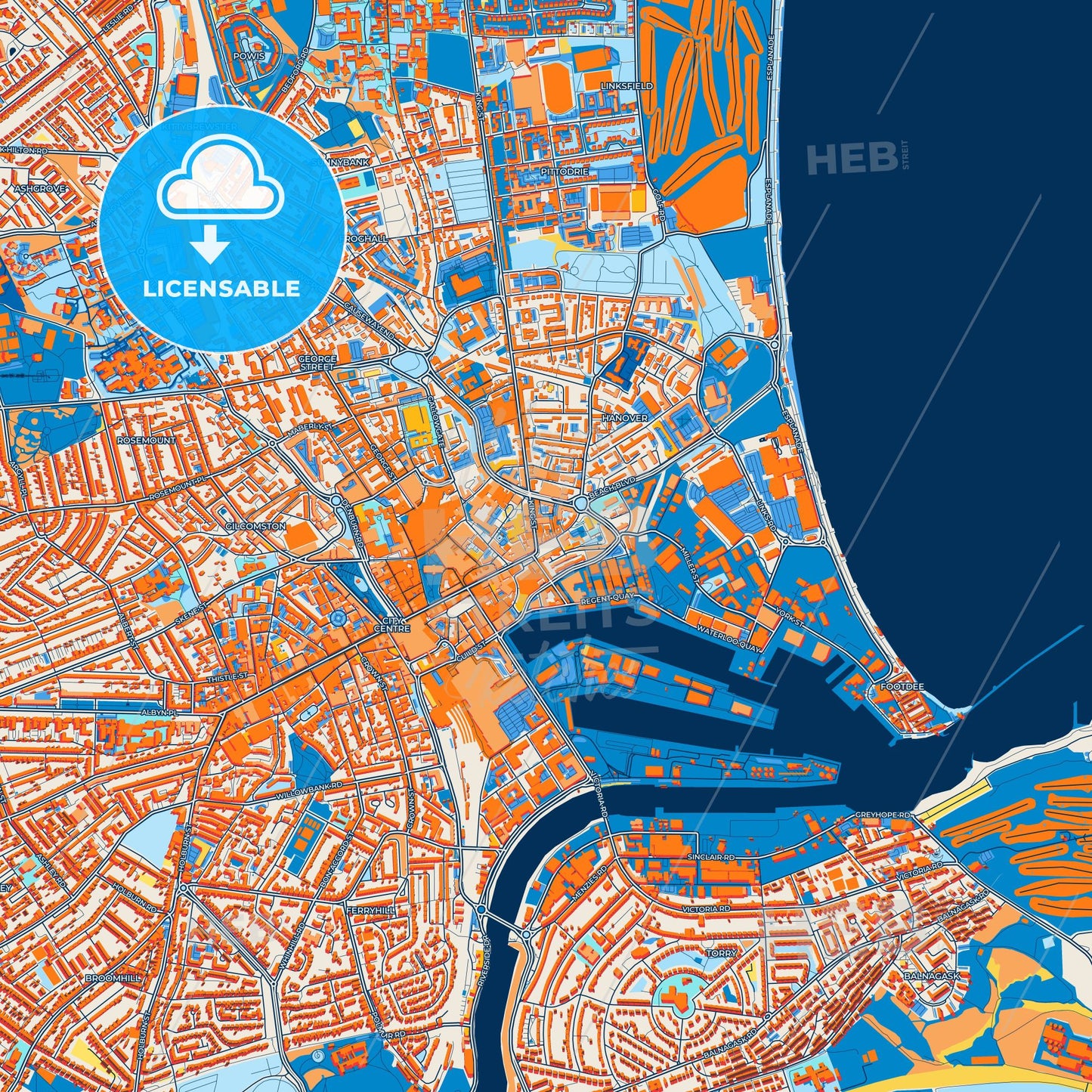Colorful Aberdeen Street Map with Labels and Buildings