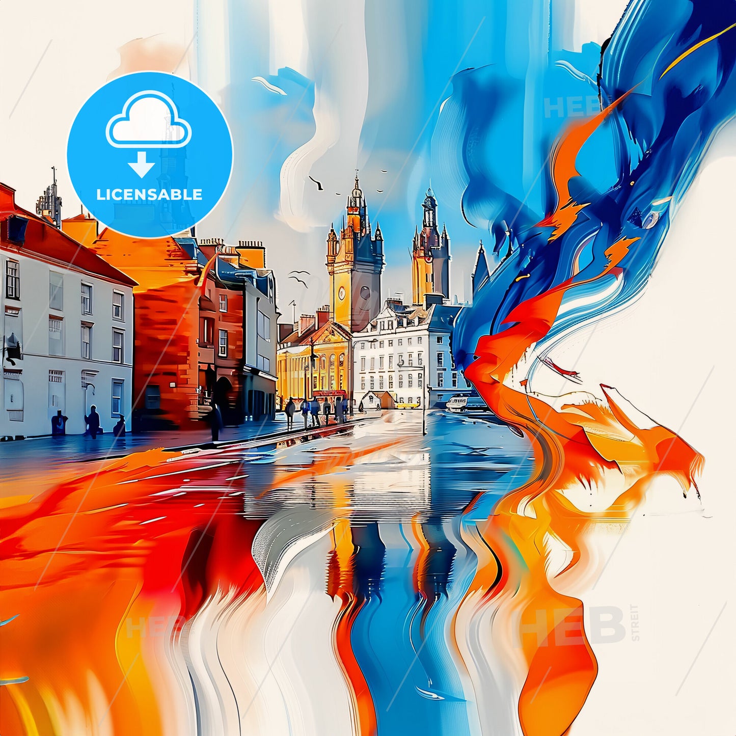 Vibrant Aberdeen, Scotland - A Colorful Painting Of Buildings And A Street