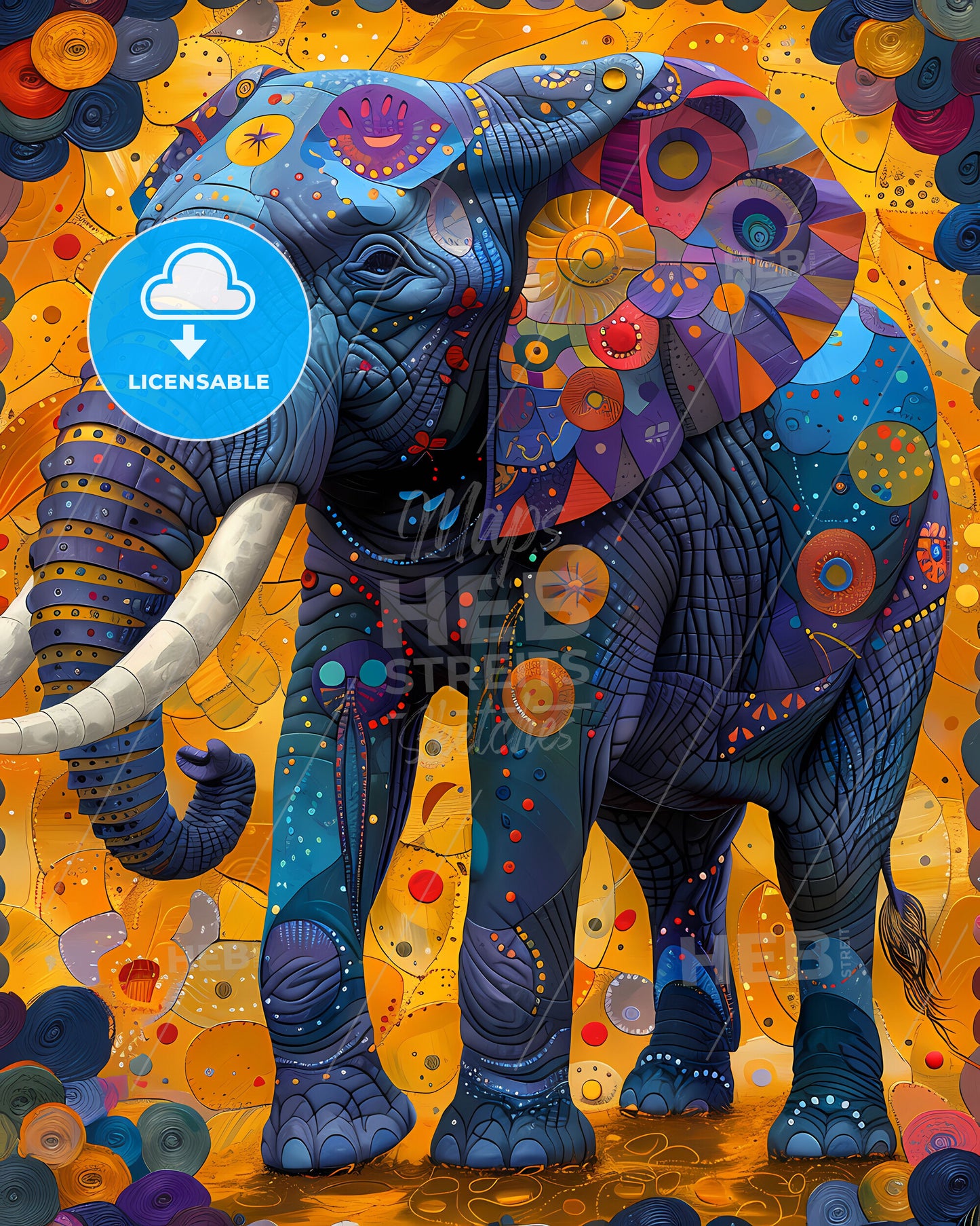 Abstract African Art: Vibrant Pastel Painting of Elephants on Savannah with Patterned Hues