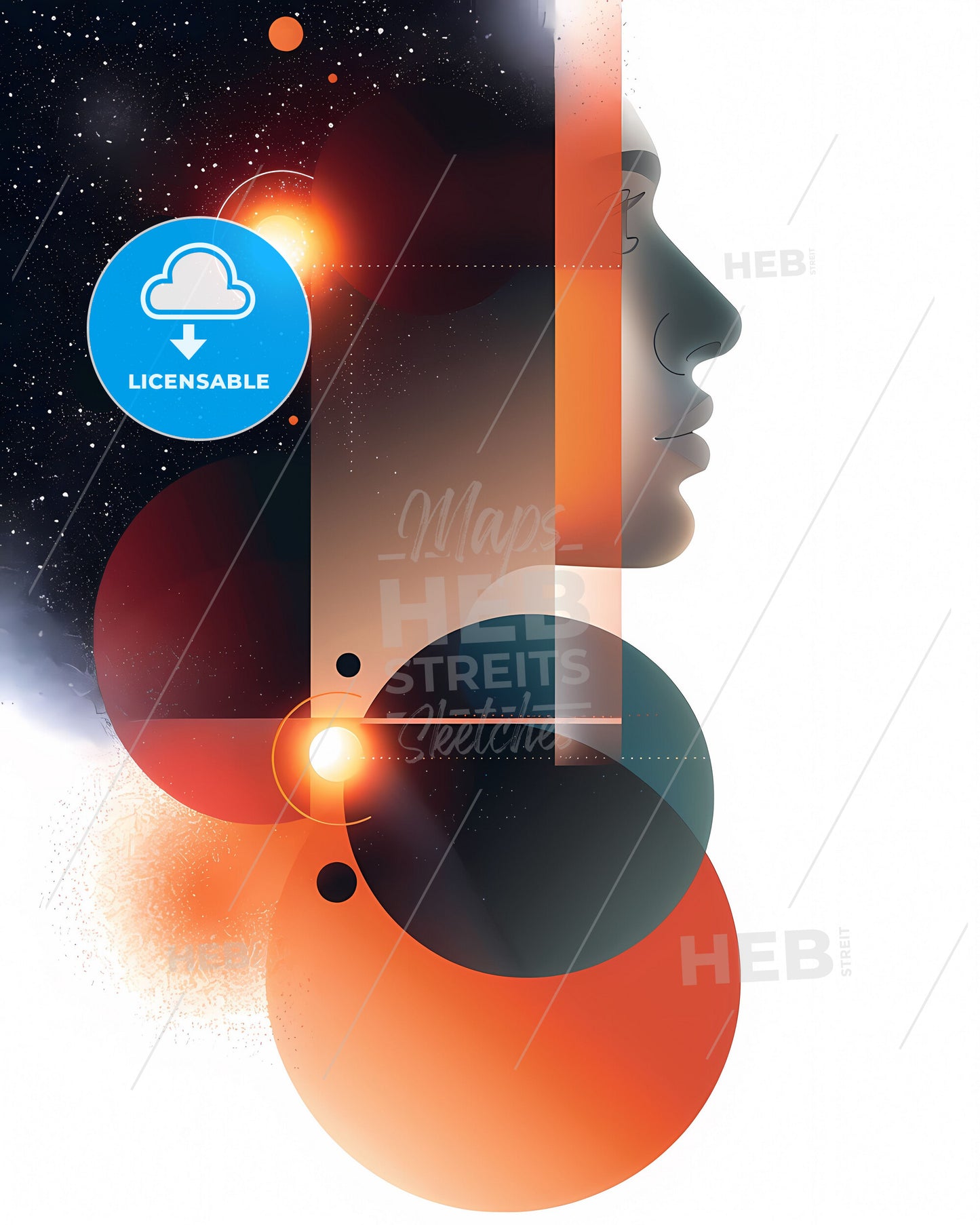 Geometric AI Art: Striking Profile of a Man in Orange and Black on White Background