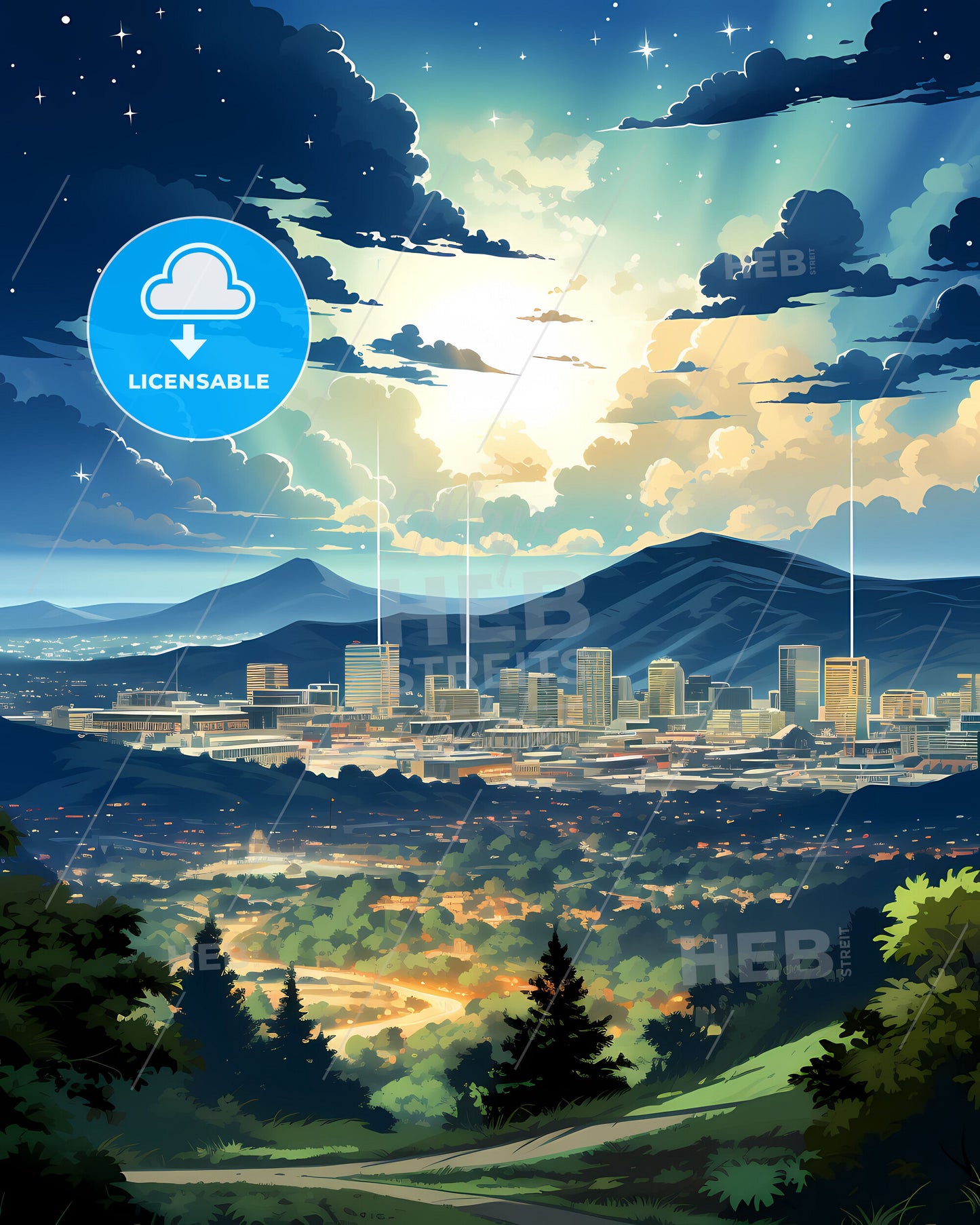 City Art Skyline Vibrant Painting Abuja Nigeria Mountains Africa