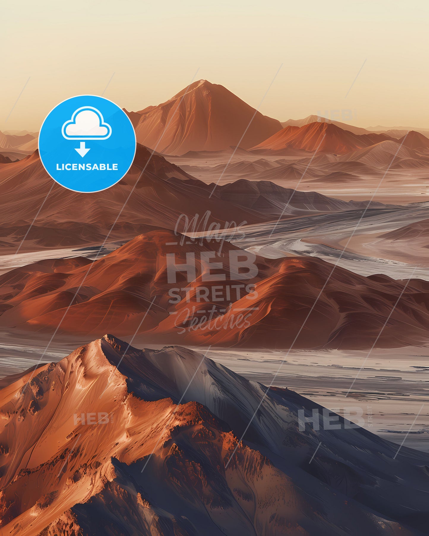 Panoramic Desert Artwork: Sunset Sky Over Vast Atacama Landscape With Colorful Mountains