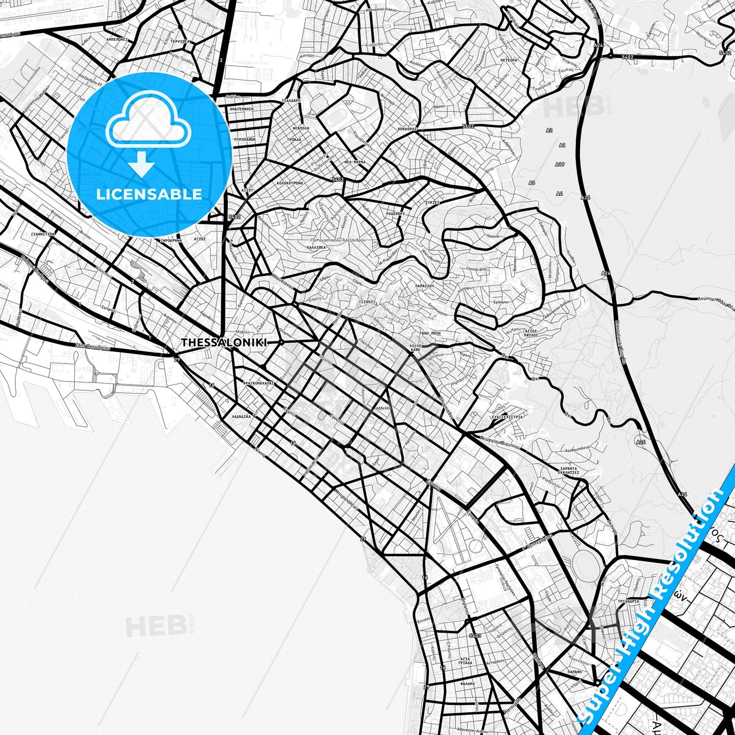 Agios Dimitrios, Greece Light Map with Street Names, City Names, and Districts