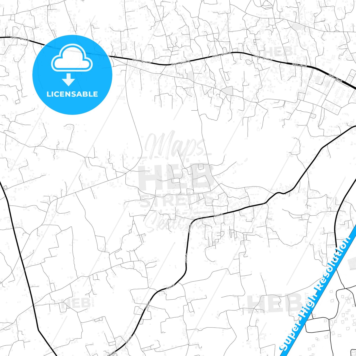 Al Ajaylat, Libya Light Map with Street Names, City Names, and Districts