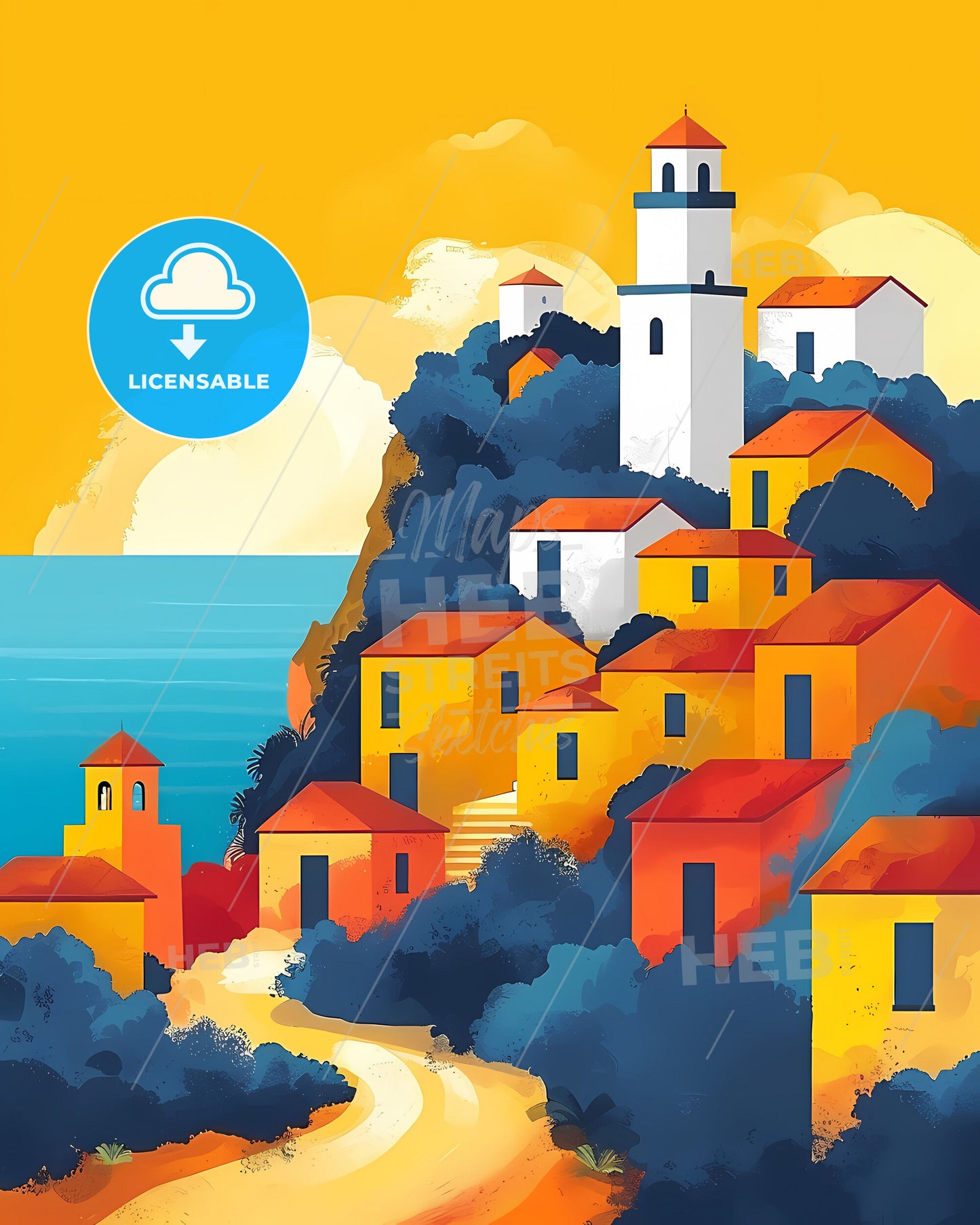 Colorful Hillside Houses, Albania - Vibrant Canvas Art Print, Europe Travel