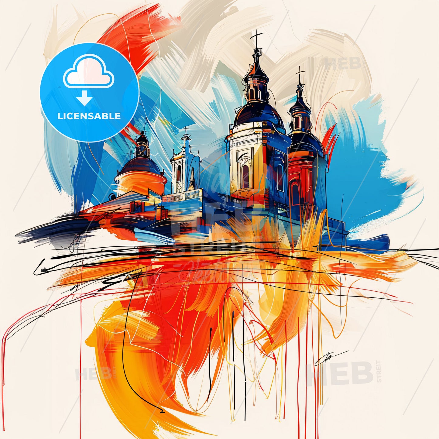 Vibrant Alcorcón, Spain - A Painting Of A Building With Colorful Paint