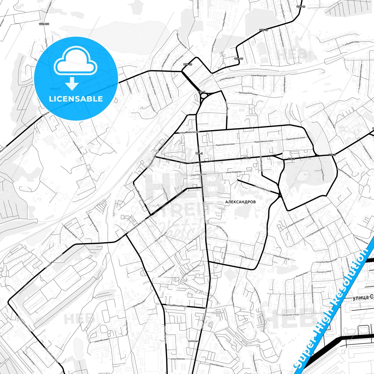 Alexandrov, Russia Light Map with Street Names, City Names, and Districts