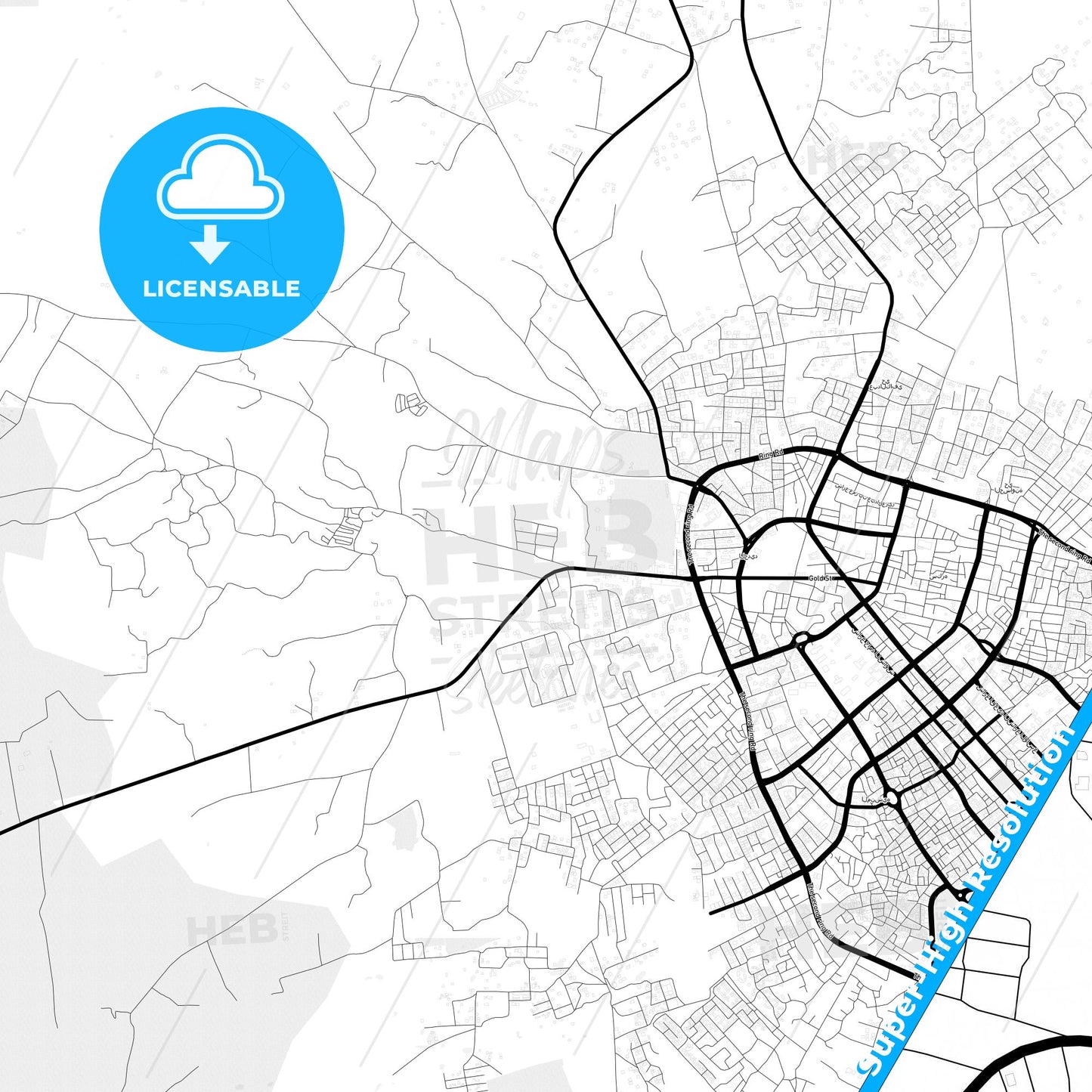 Al Jadid, Libya Light Map with Street Names, City Names, and Districts