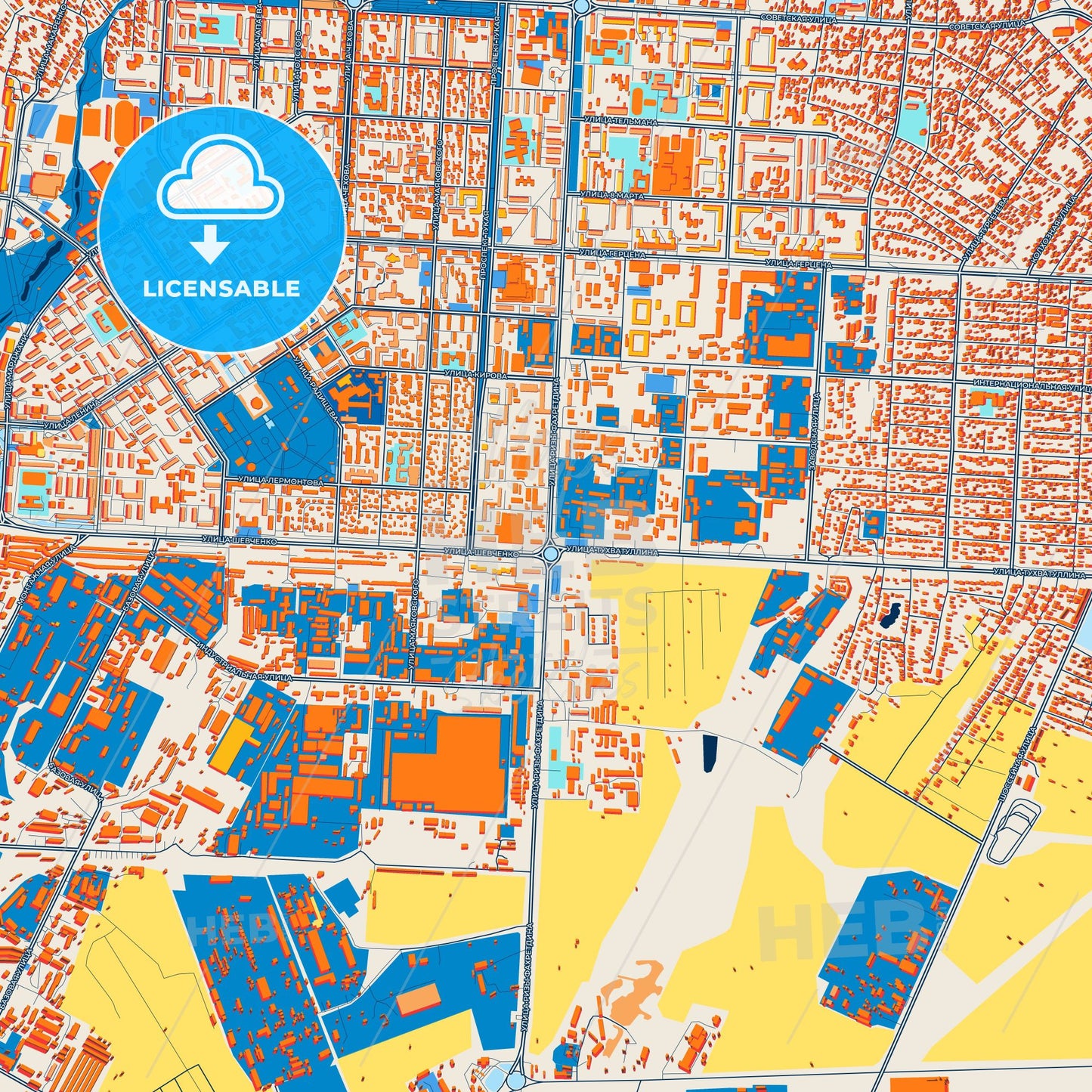 Colorful Almetyevsk Street Map with Labels and Buildings