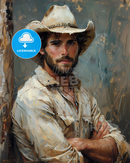 Vibrant Painting: American Cowboy, Rugged Individualism, Depth of Field, Western Art
