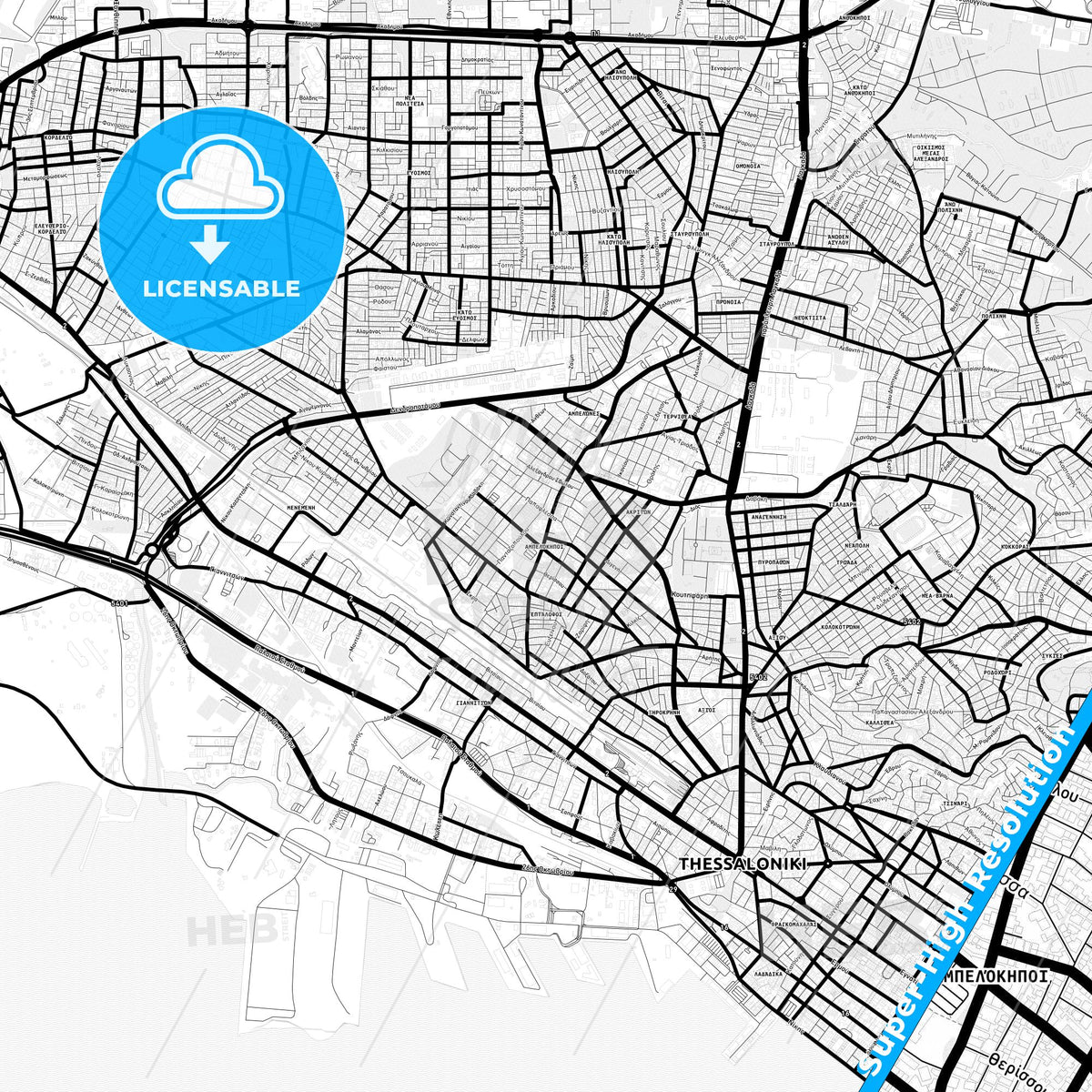 Ampelokipoi, Greece Light Map with Street Names, City Names, and Districts