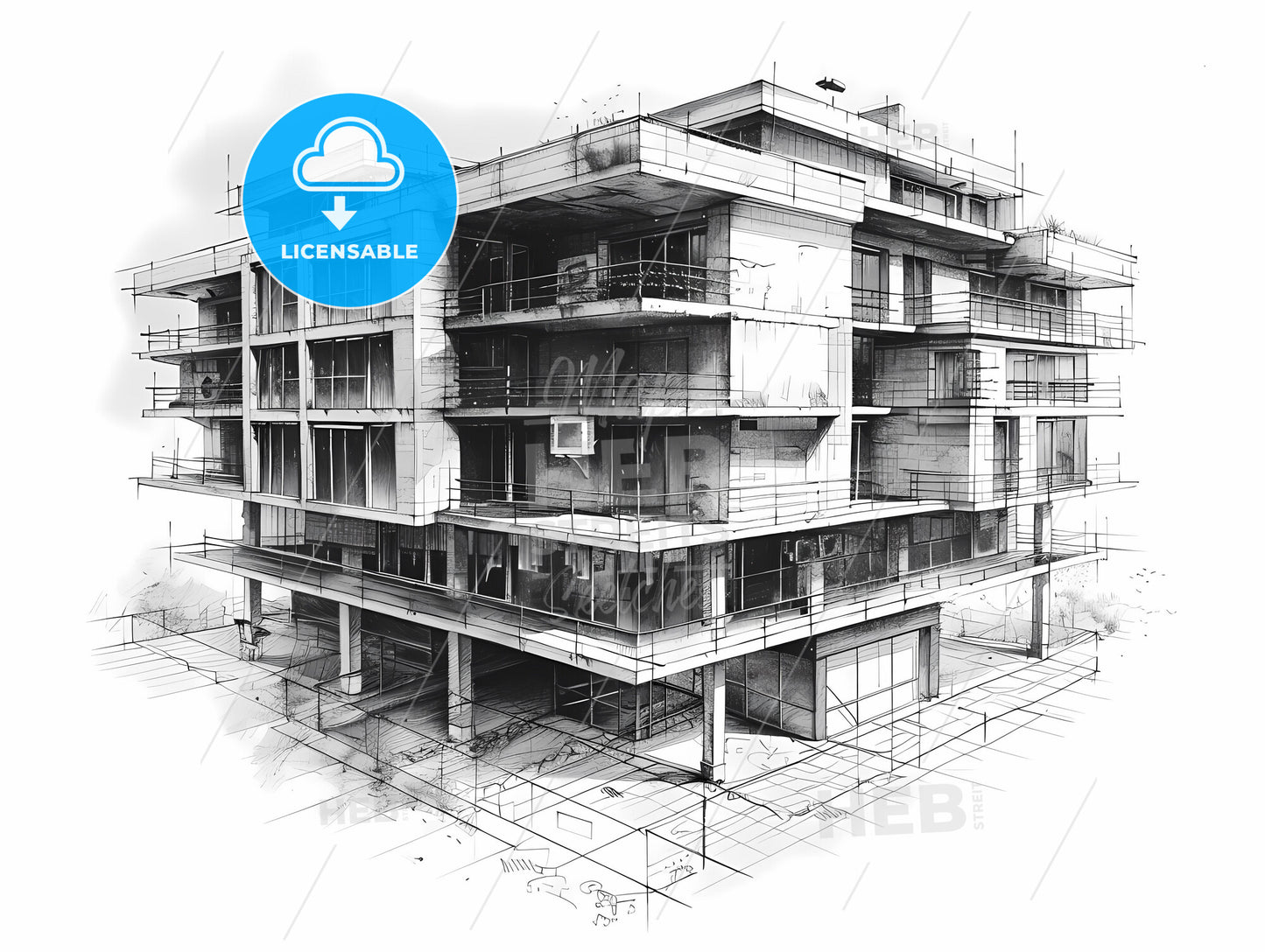 Vibrant Commercial Building Impressionistic Painting Concept for T-shirt Design Architectural Drawing Artwork