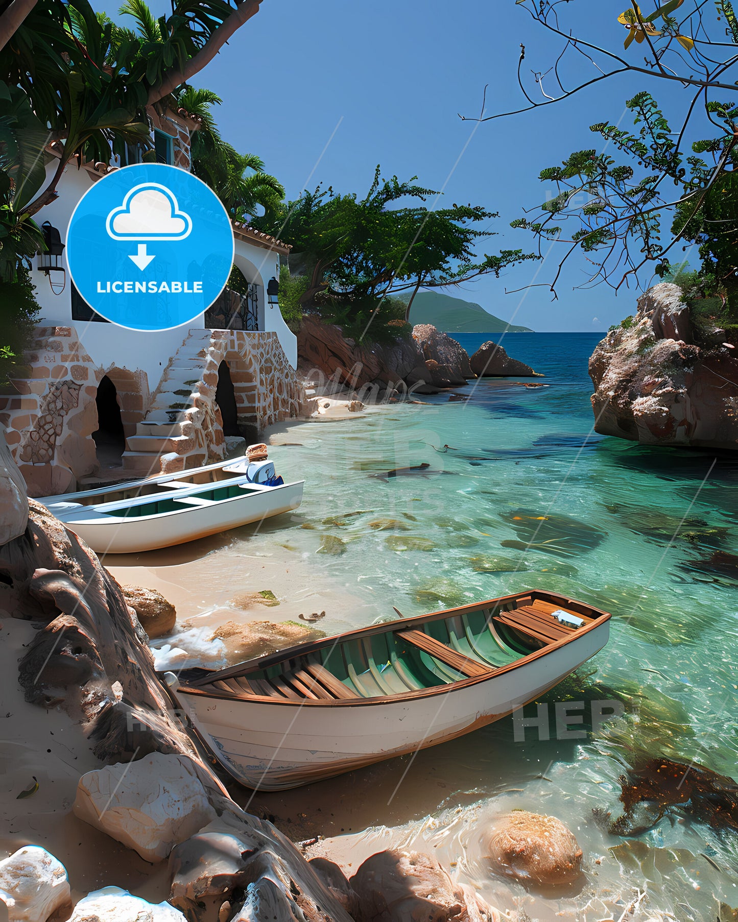 Vibrant Beach Scene Painting: Colorful Boats on Anguilla Shore by Coastal House