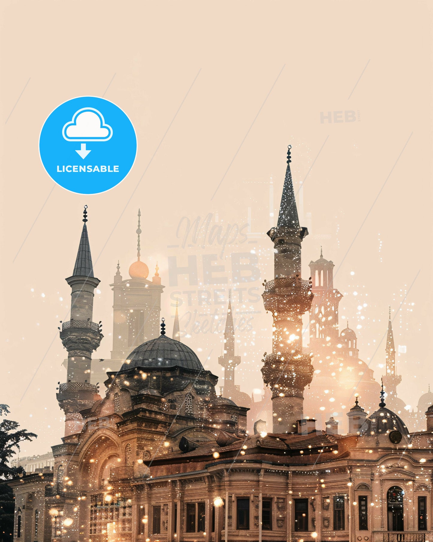 Şanlıurfa Skyline Composite Artwork on Beige - A building with towers and towers