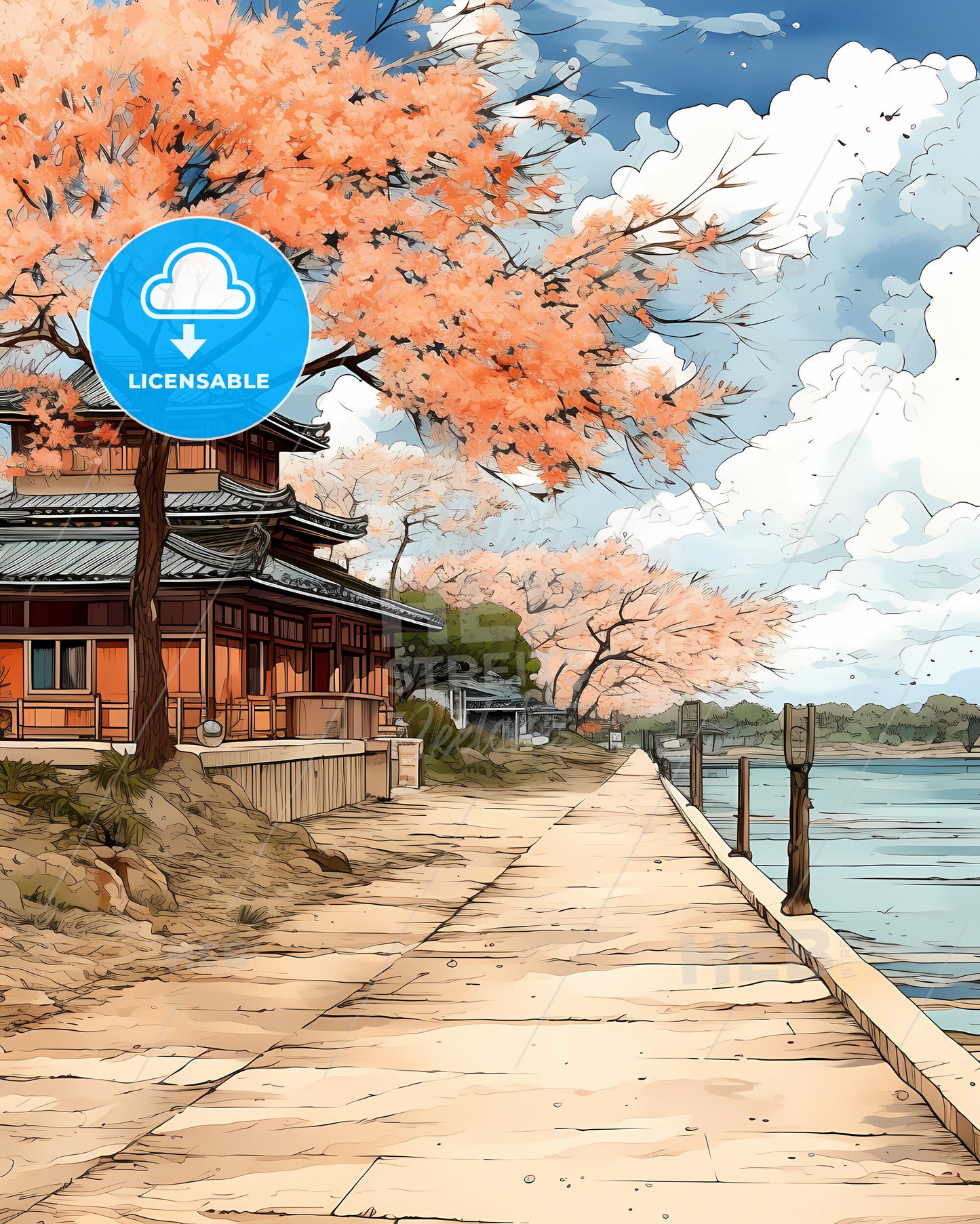 Cityscape Art: Vibrant Brushstroke Painting of Anshan Skyline by Water