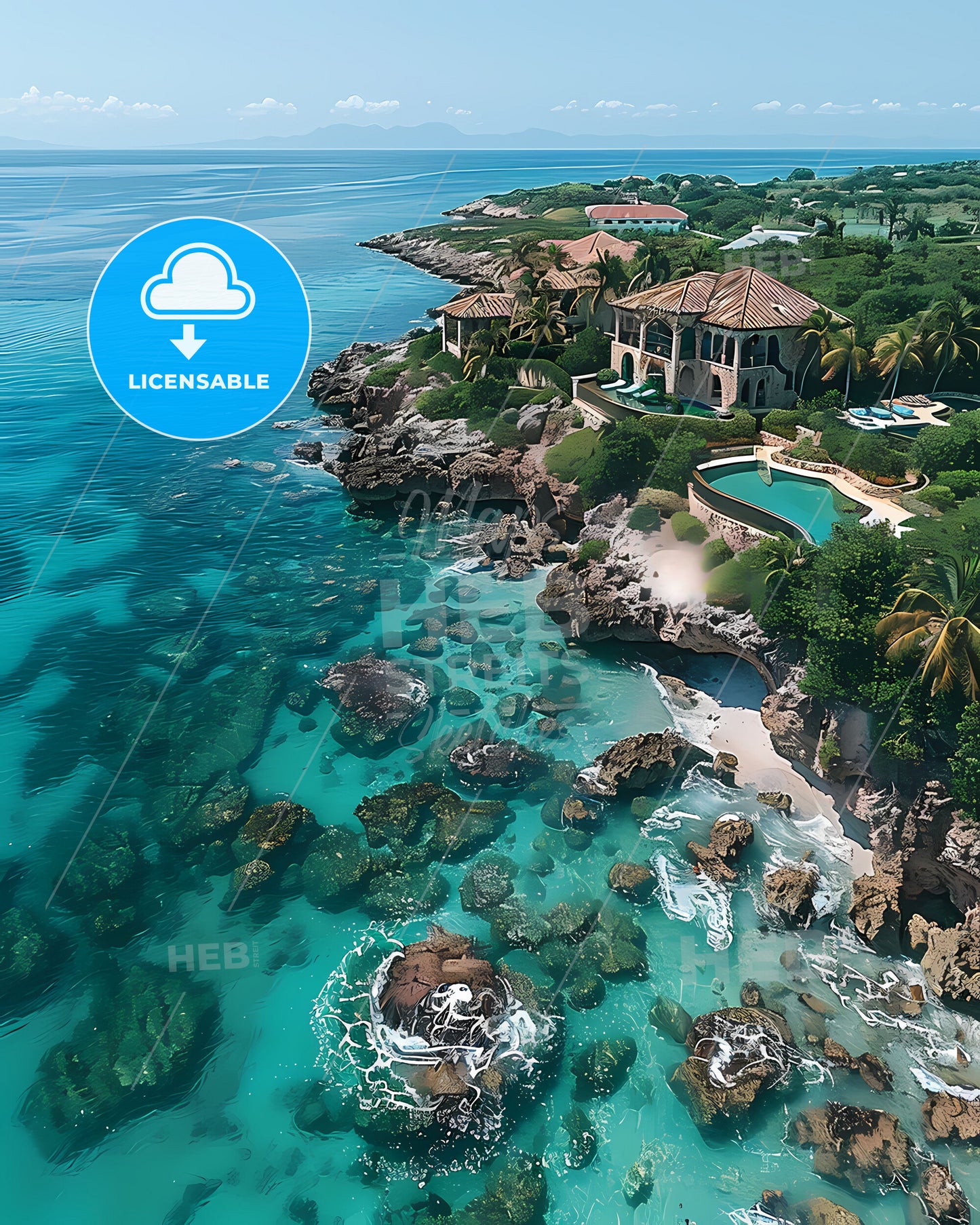 Painting of a House on a Rocky Beach in Antigua and Barbuda, North America