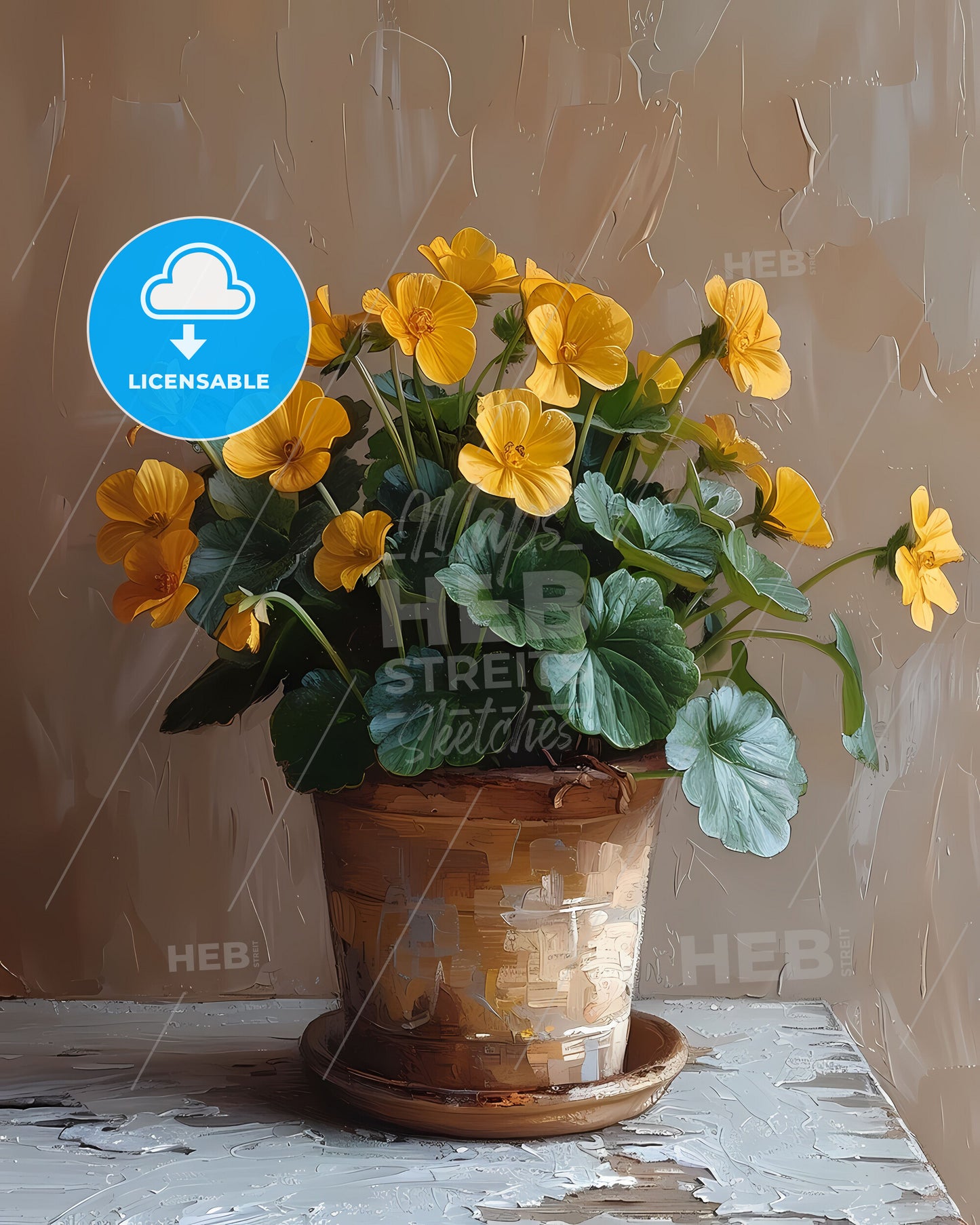 Vibrant Antique Oil Painting: Yellow Floral Still Life, Cottagecore Bohemian Aesthetic, Neutral Colors, Countryside Charm, Botanical Art