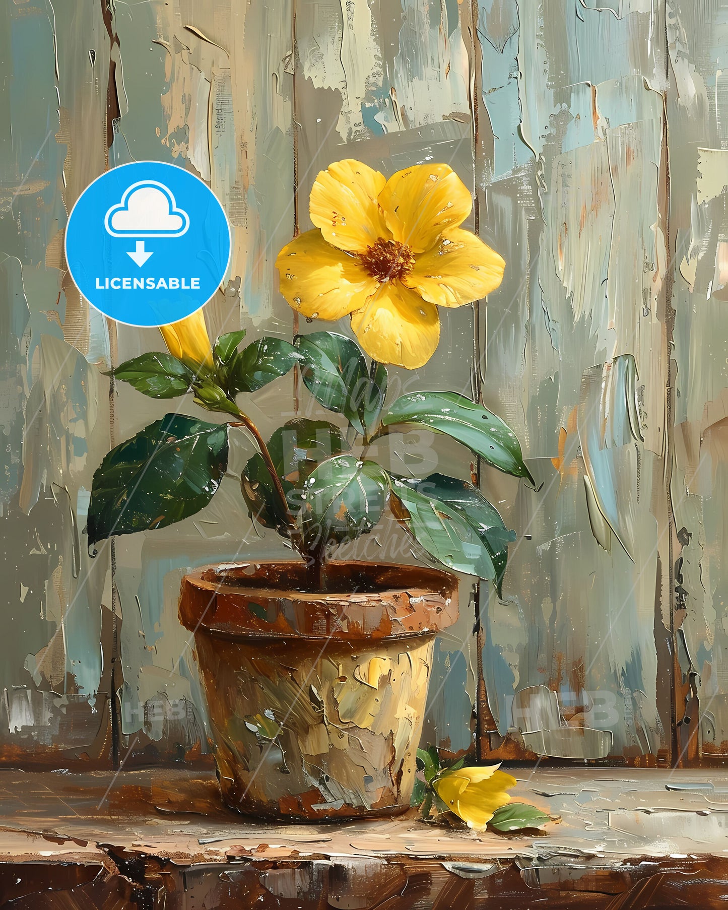 Vintage Art Painting: Yellow Flower Still Life, Cottagecore Aesthetic, Country Charm, Botanical Print, Neutral Colors, Bohemian Home Decor