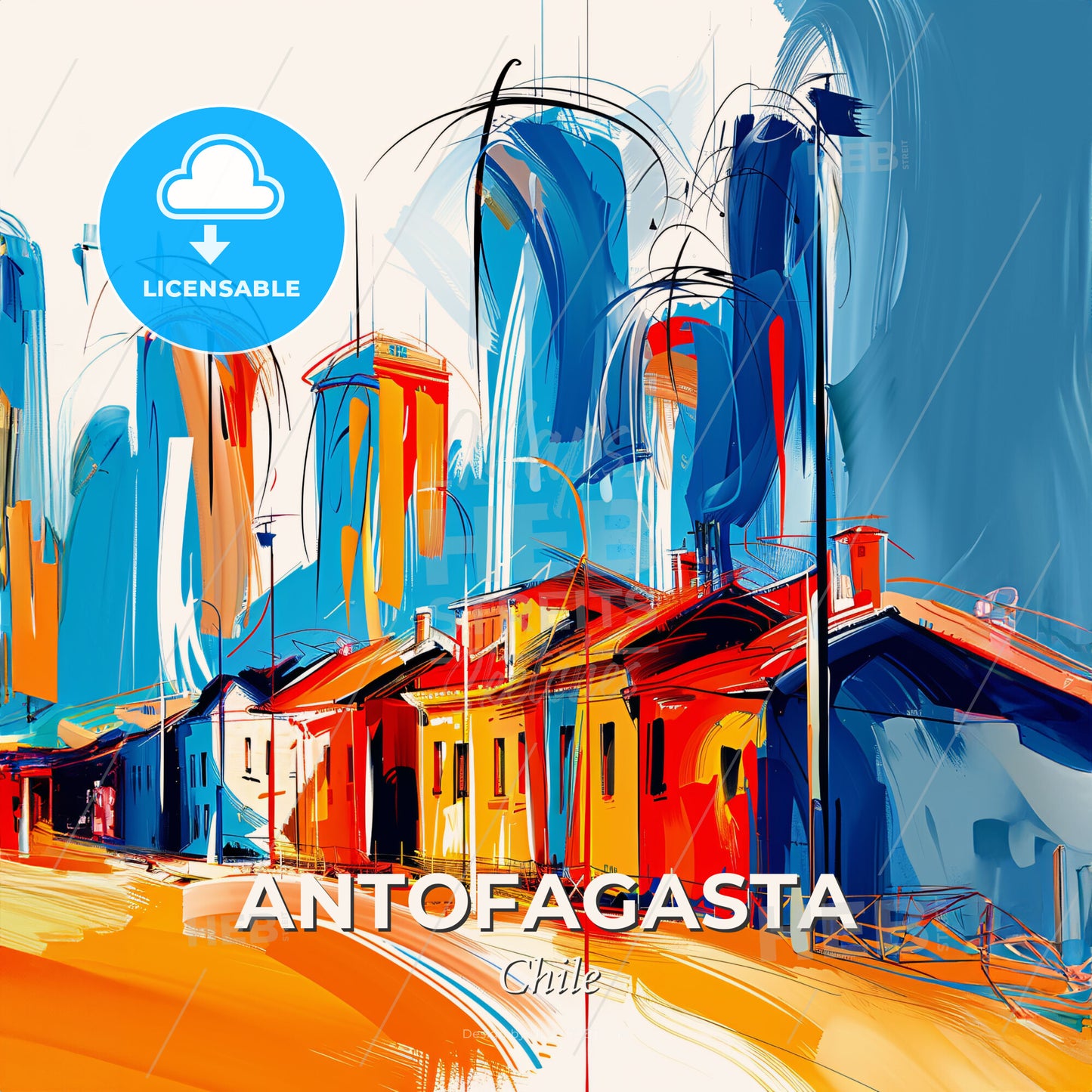 Vibrant Antofagasta, Chile - A Colorful Cityscape With Buildings And Street Lights - Square format print template