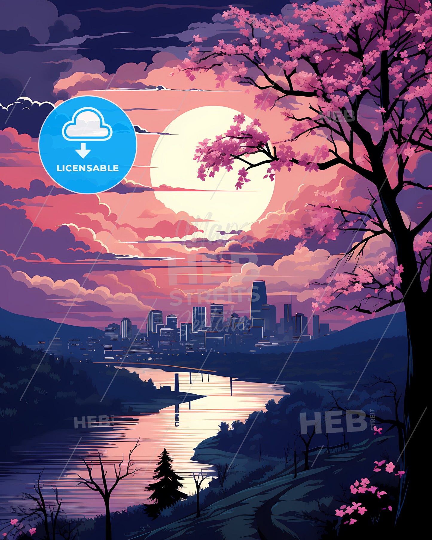 Artistic Anyang Skyline Depicting a River and Vibrant Cityscape with a Focus on the Art