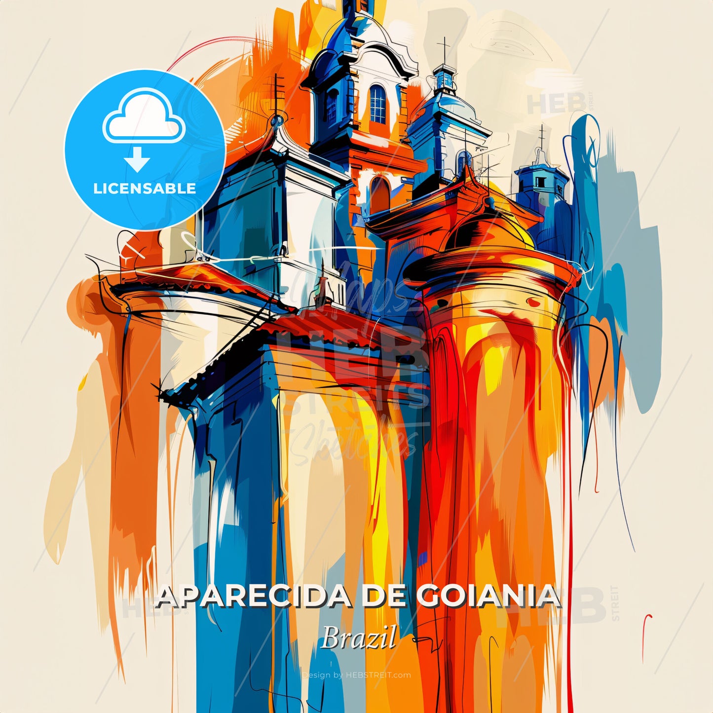 Vibrant Aparecida De Goiania, Brazil - A Painting Of A Building - Square format print template