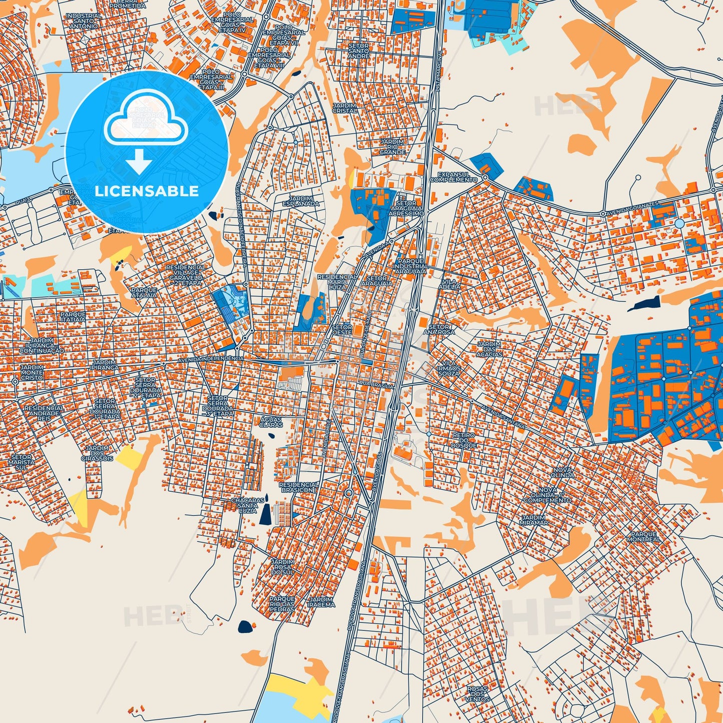 Colorful Aparecida de Goiania Street Map with Labels and Buildings