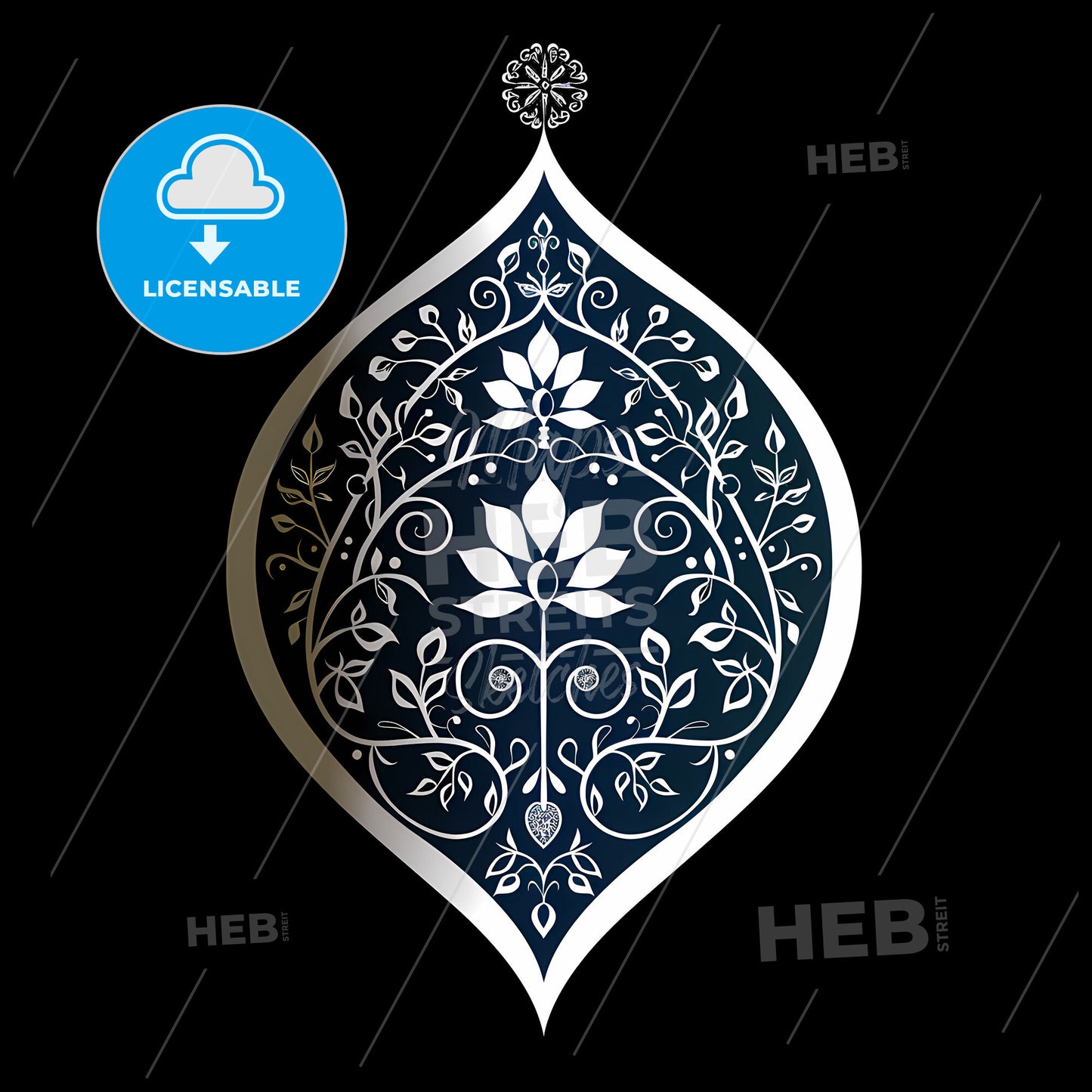 White Silver Arabic Ornament Apple Digital Art Painting Geometric Patterns Islamic Design Black Background