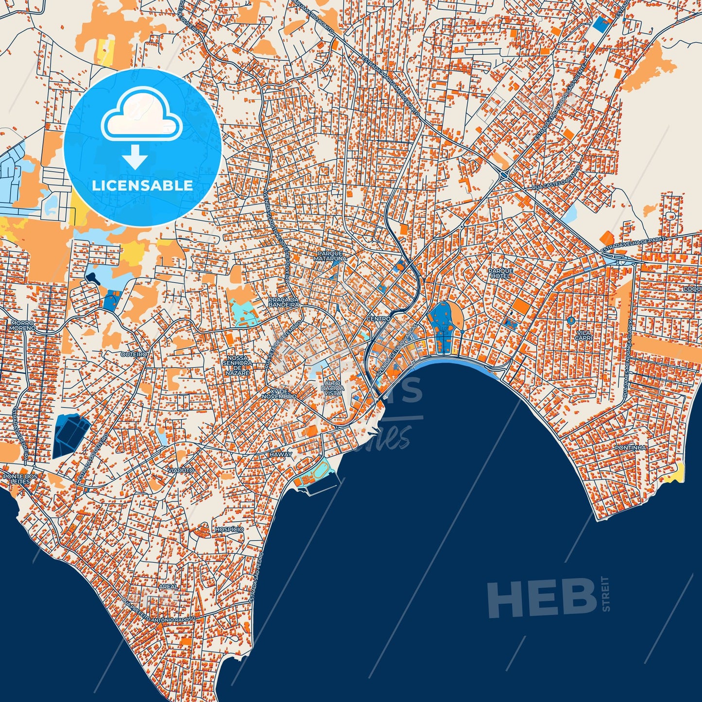 Colorful Araruama Street Map with Labels and Buildings