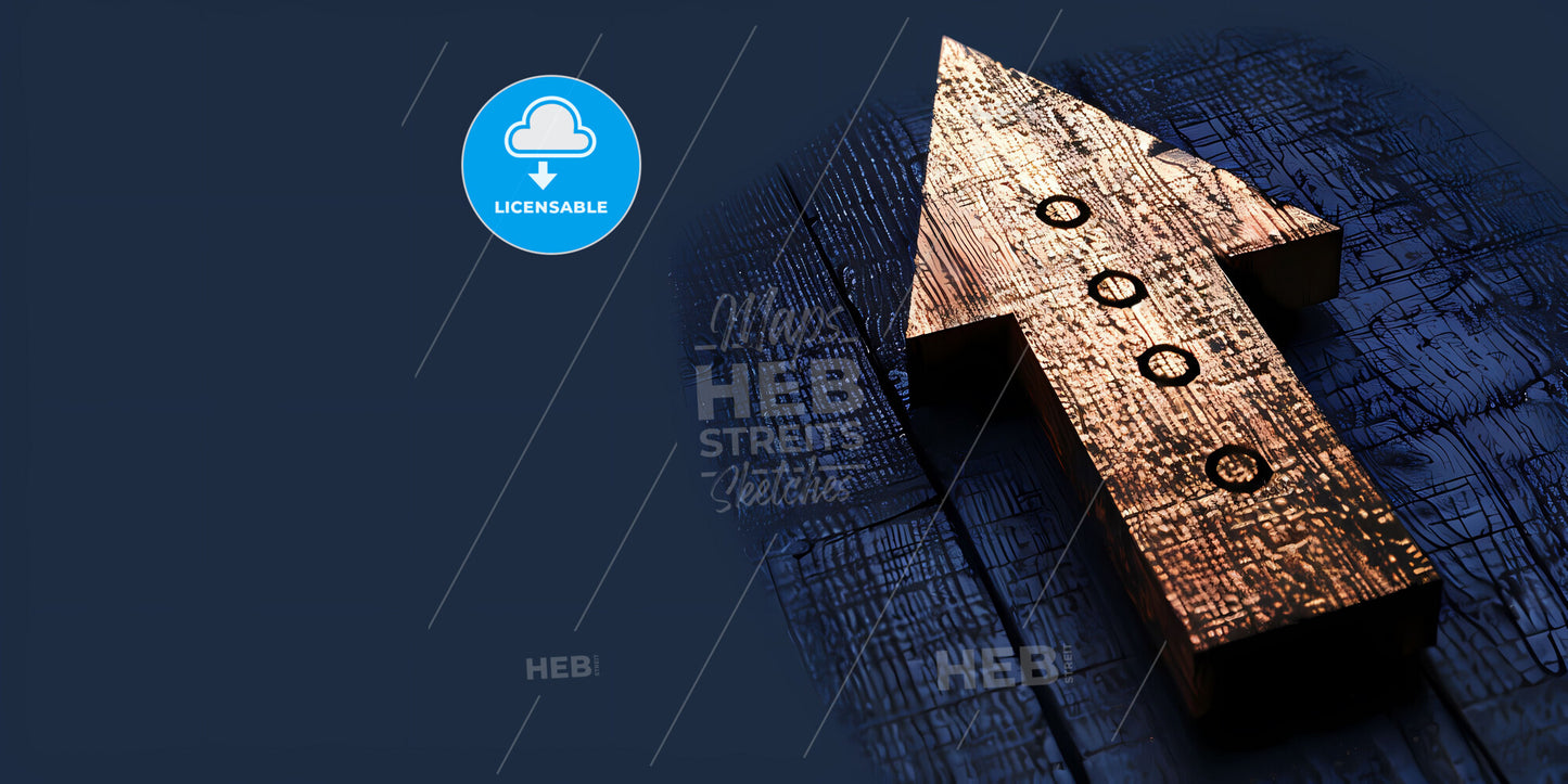 Vibrant Wooden Arrow on Tabletop with Copy Space for Art and Design Inspiration