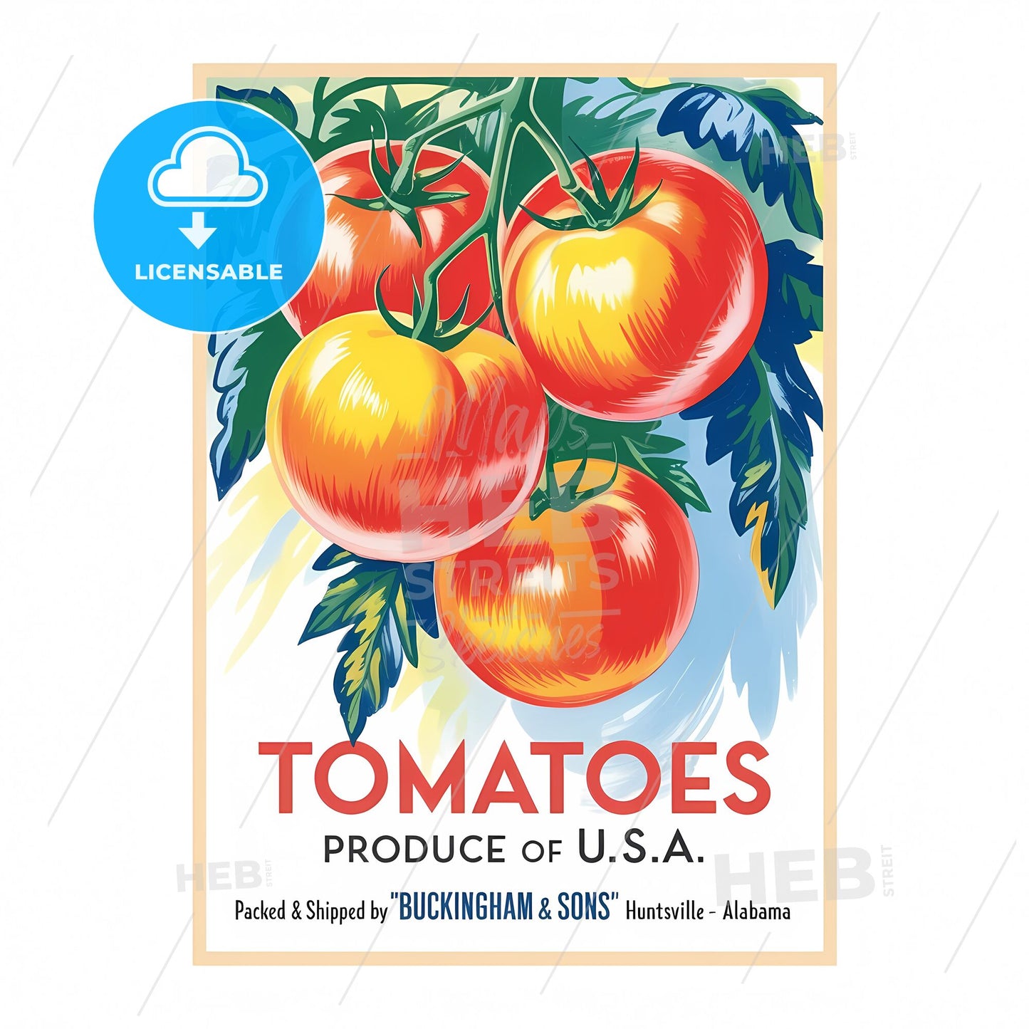 Art Deco Tomato Vintage Advertising Print – Retro Produce Aesthetic