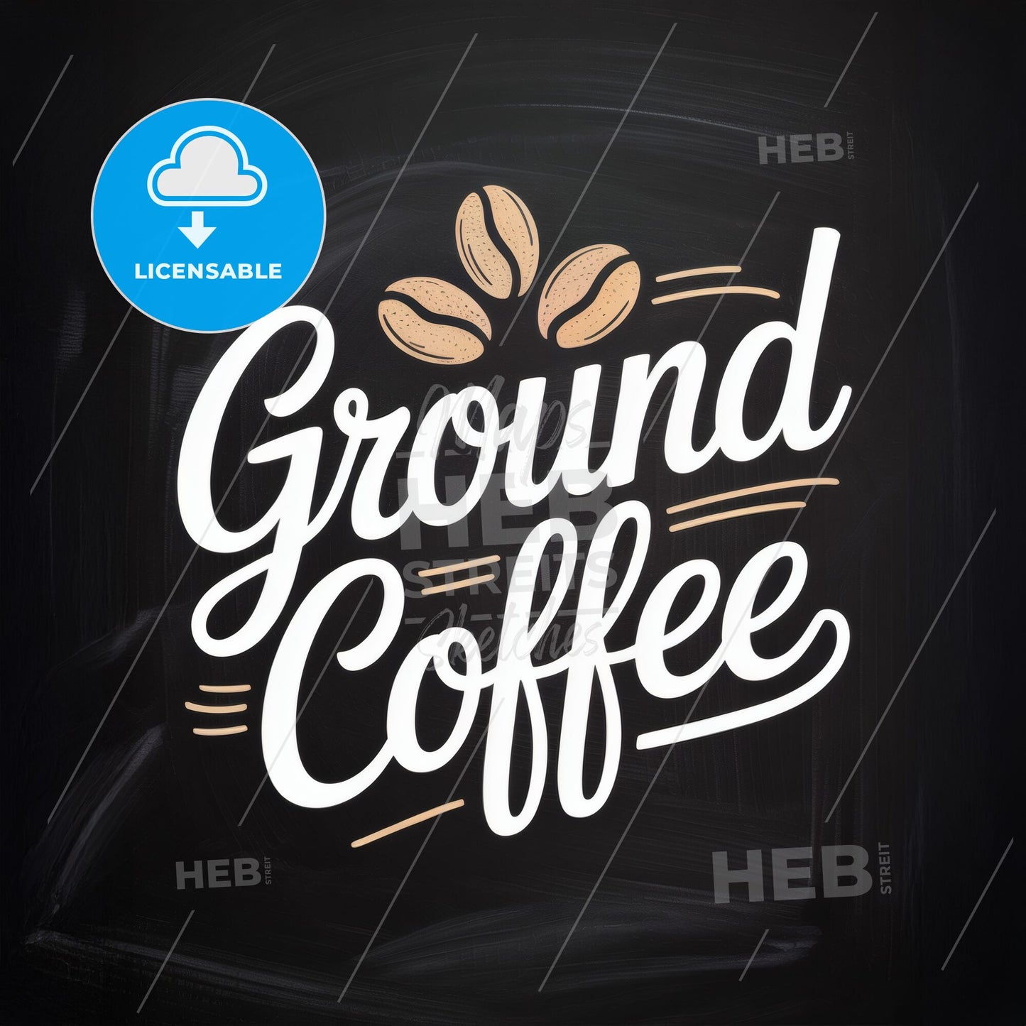 “Artistic Typography of Ground Coffee with Coffee Beans on a Chalkboard Background.”
