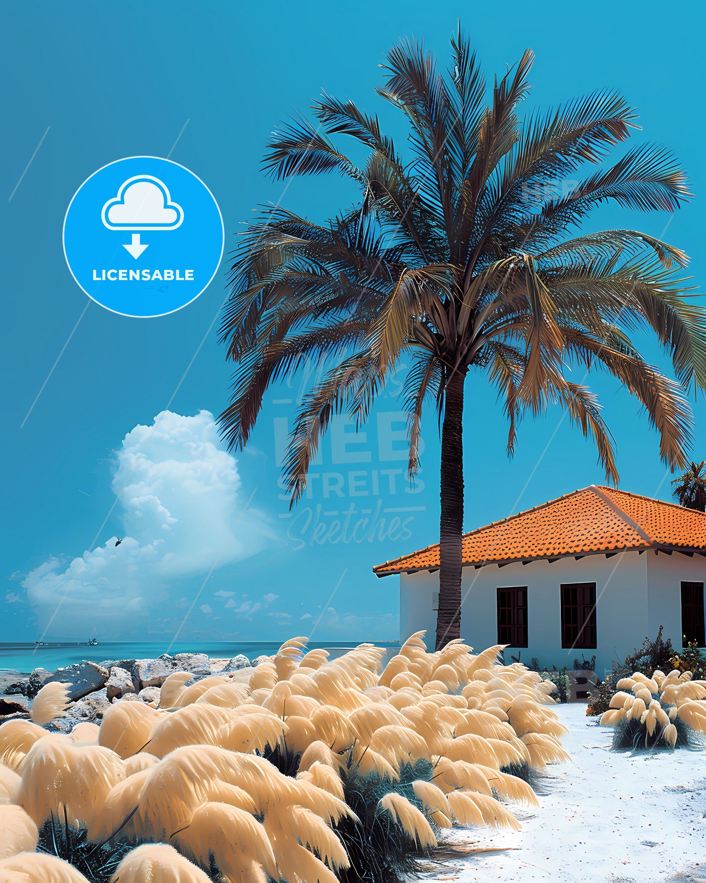 Aruba Palm Tree House Painting North America Vibrant Colorful Art