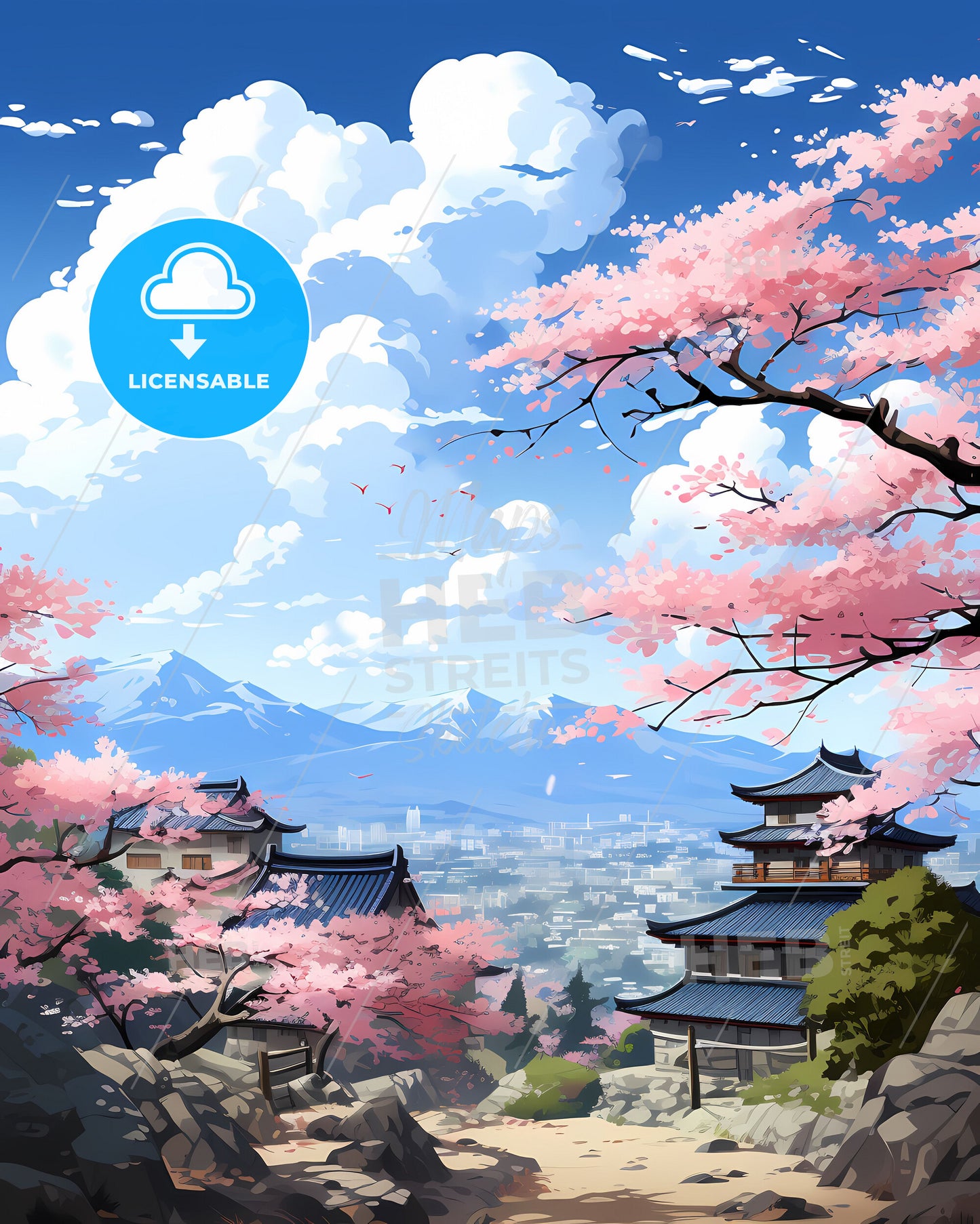 Modern Cityscape Painting: Vibrant Skyline of Asan, South Korea