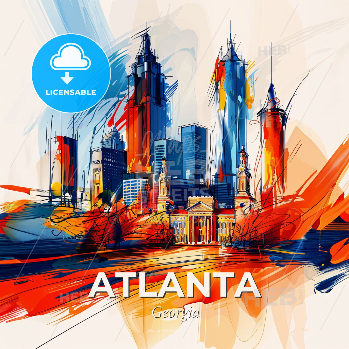 Vibrant Atlanta, Georgia - A Colorful Cityscape With Buildings And A Building - Square format print template