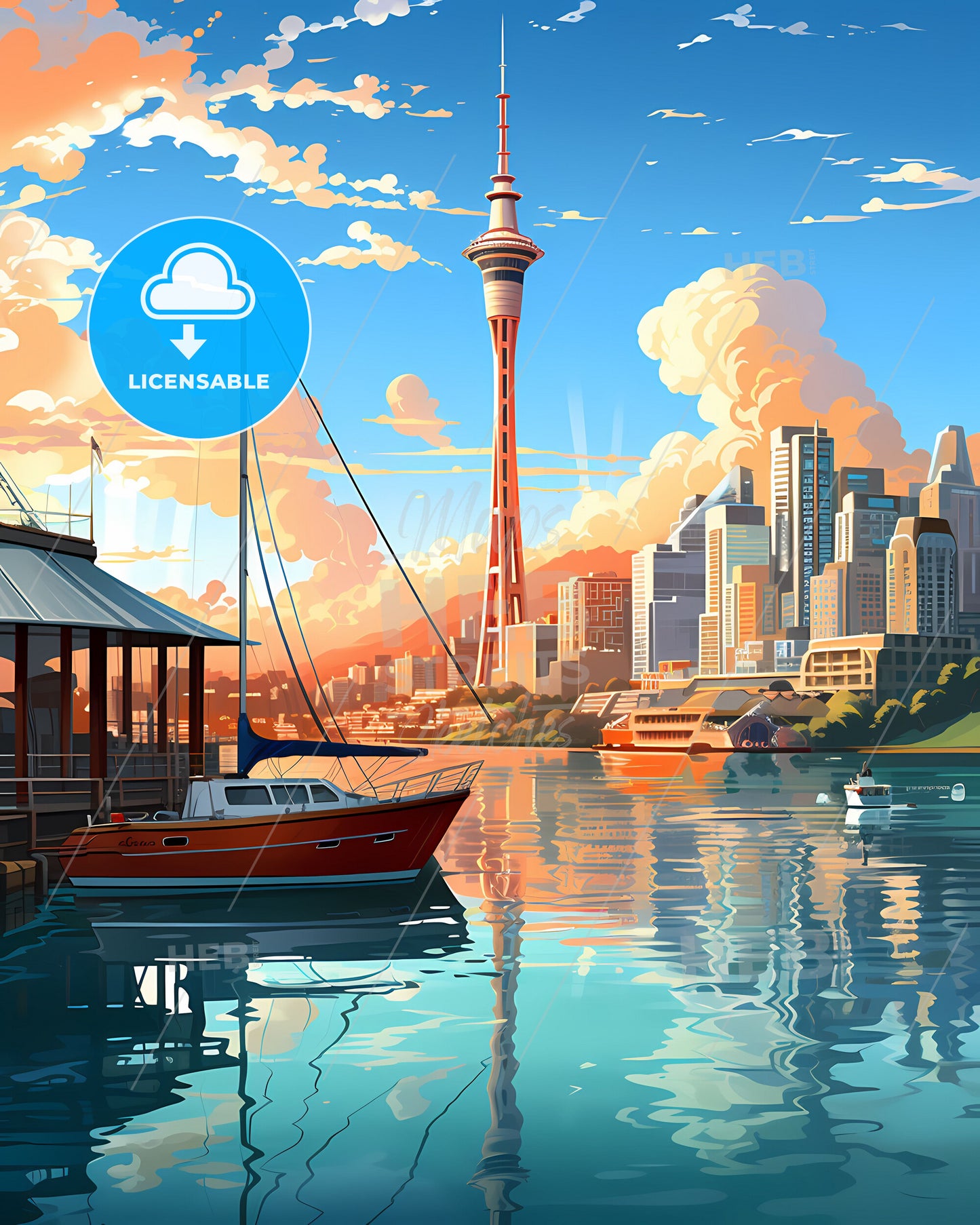 Auckland Skyline Cityscape Painting Vibrant Urban Art Modern Cityscape