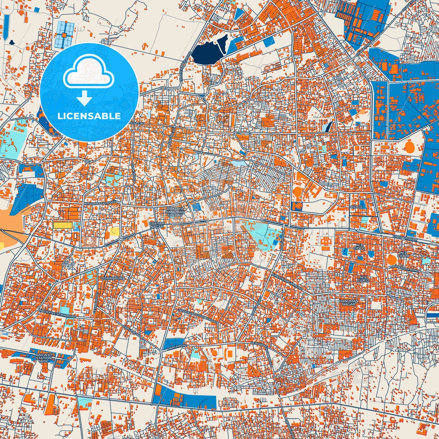 Colorful Aurangabad Street Map with Labels and Buildings