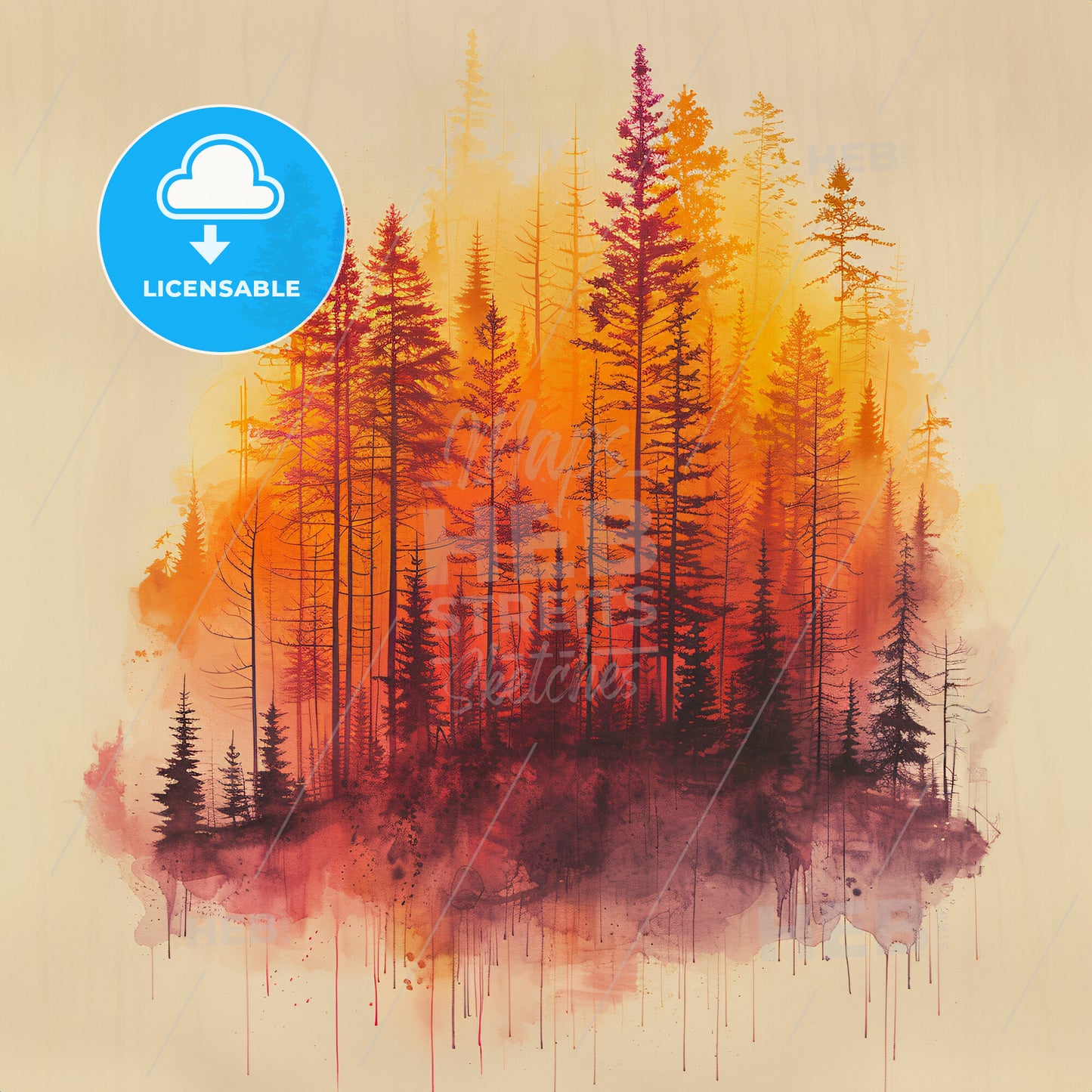 Aurora Allegories: Tales of the Northern Lights - A painting of trees in the forest