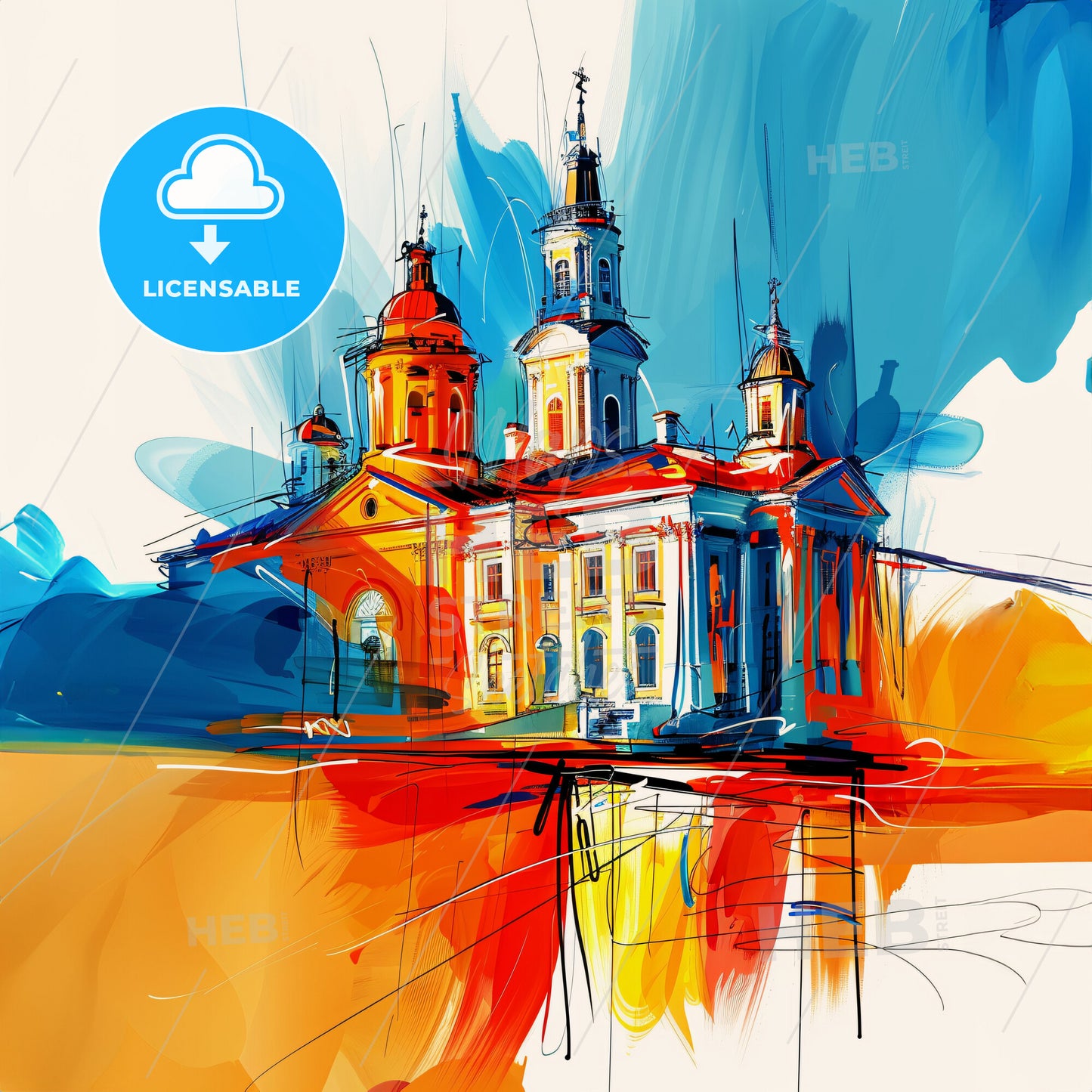 Vibrant Aurora, Colorado - A Painting Of A Building With Towers