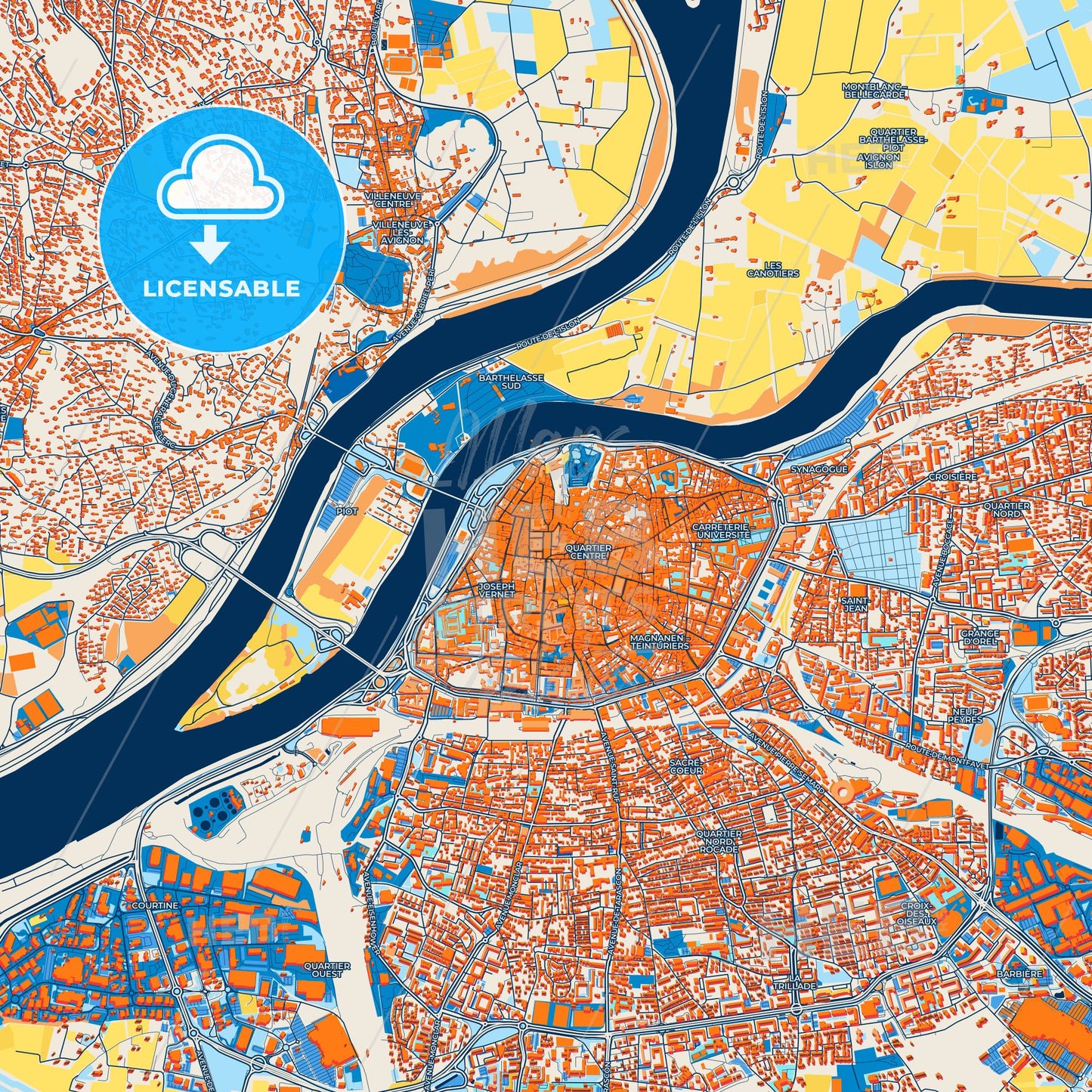 Colorful Avignon Street Map with Labels and Buildings