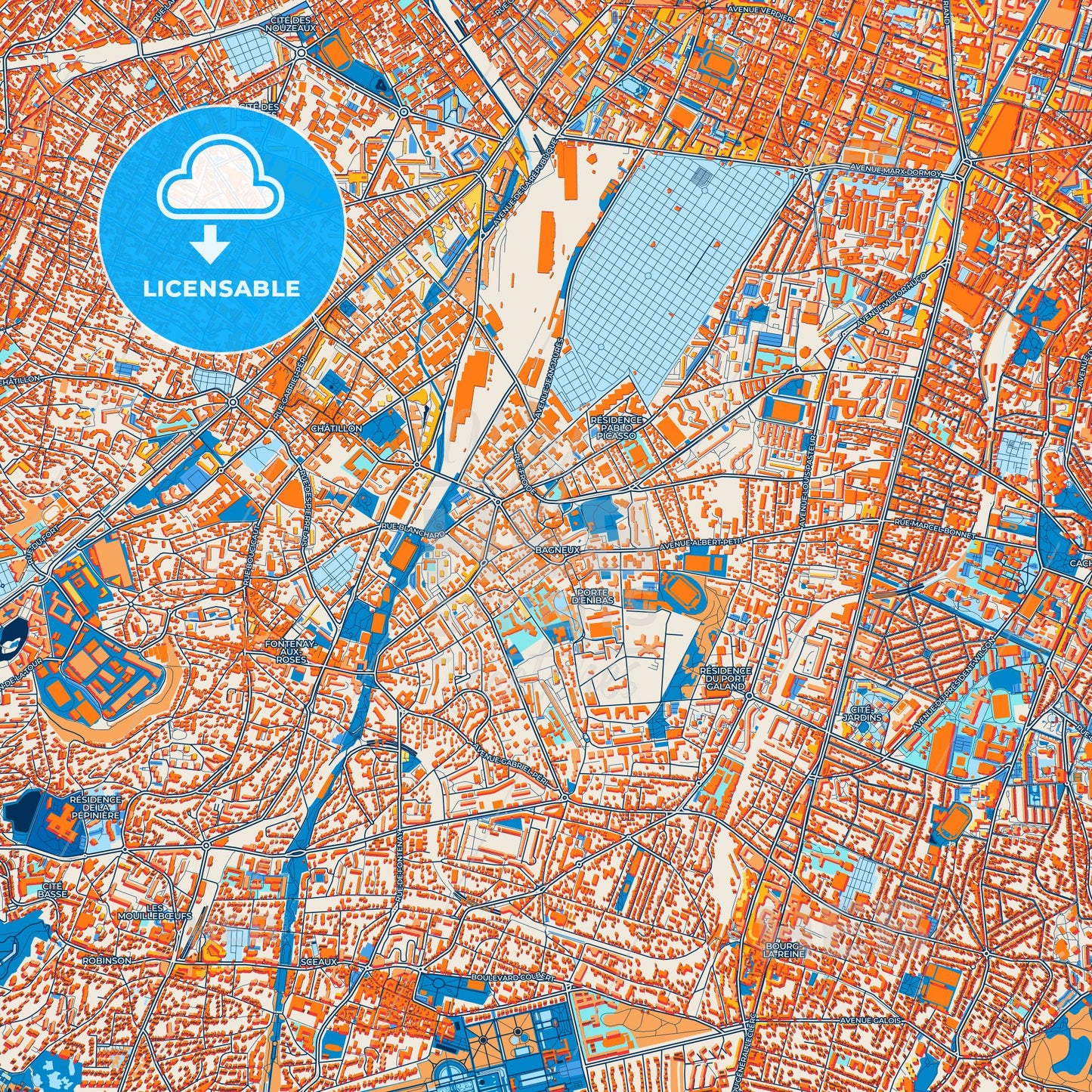 Colorful Bagneux Street Map with Labels and Buildings