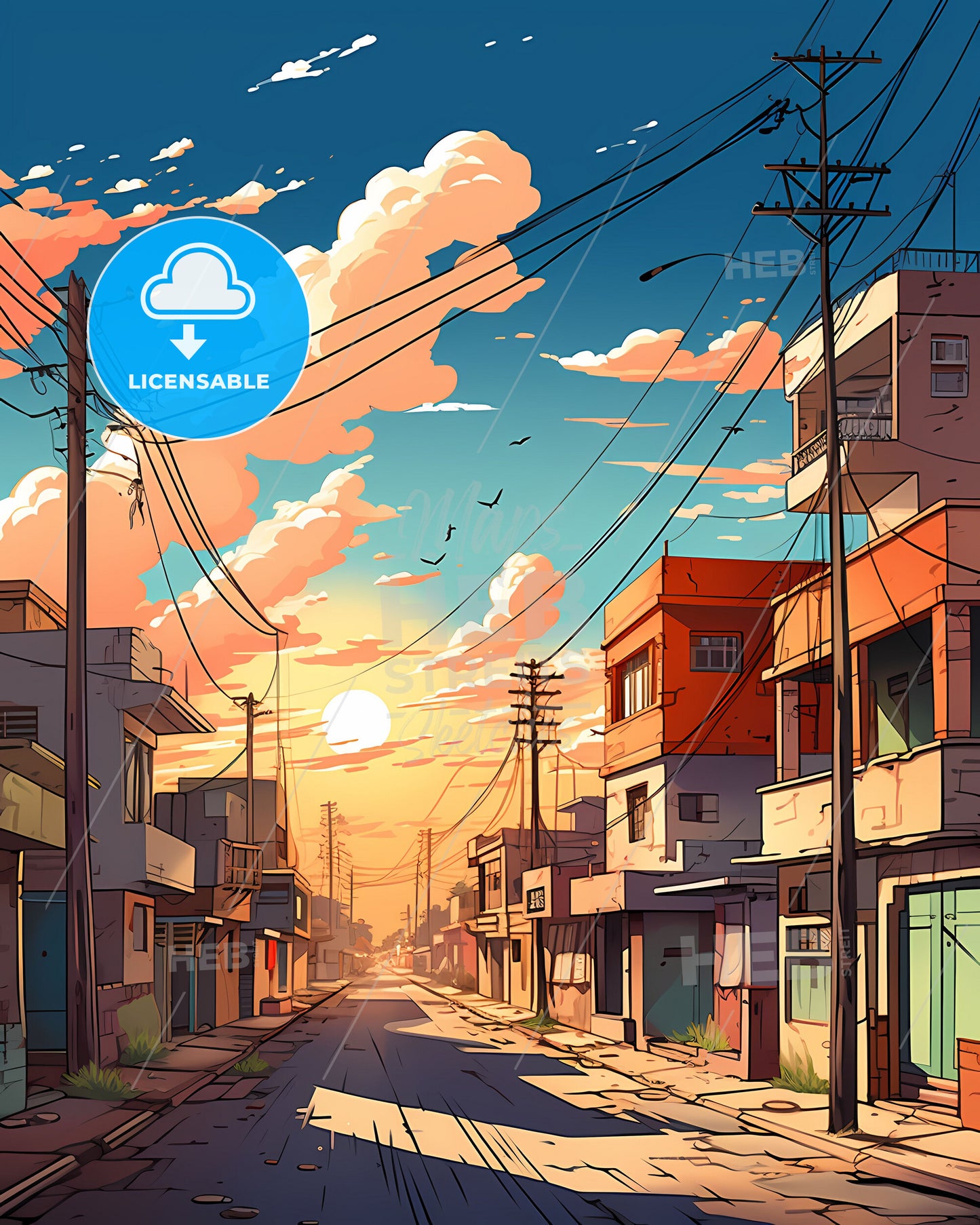 Vibrant Bahawalpur Pakistan Skyline Street Painting Buildings Power Lines Artistic