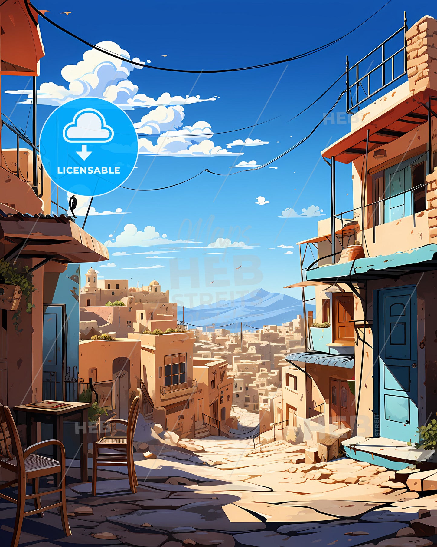 Vibrant Art Painting of Bahawalpur Pakistan Skyline with Street and Bird on Roof