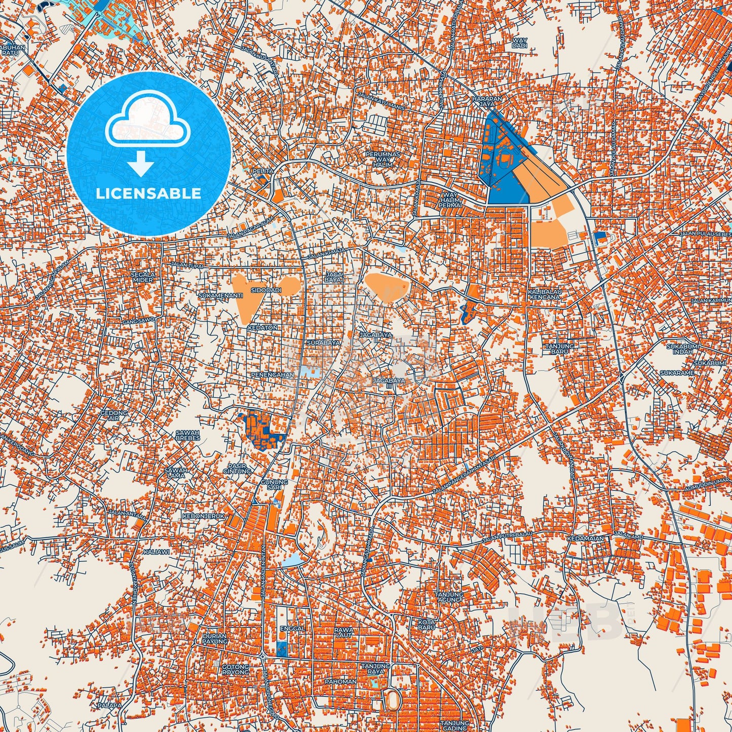 Colorful Bandar Lampung Street Map with Labels and Buildings