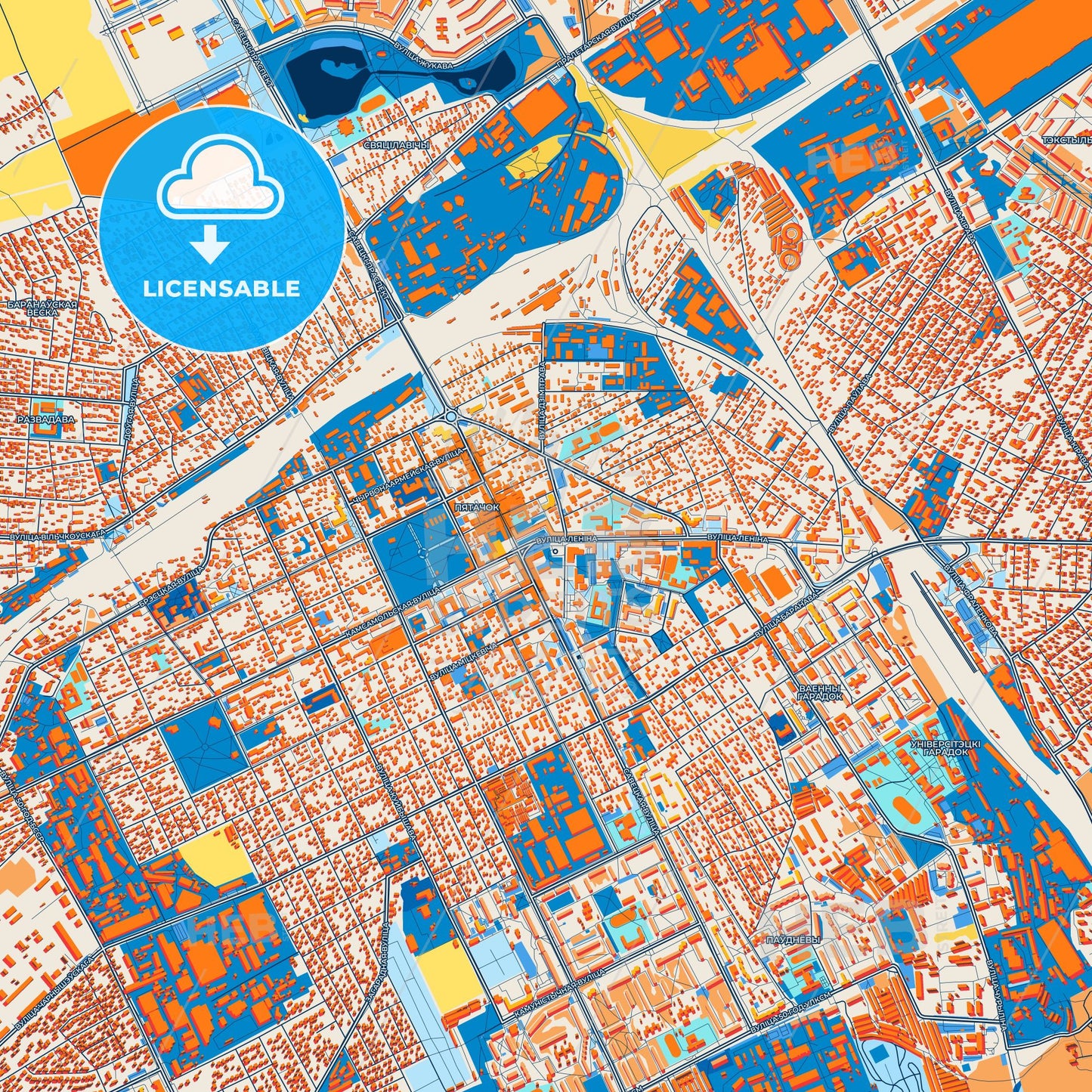 Colorful Baranavichy Street Map with Labels and Buildings