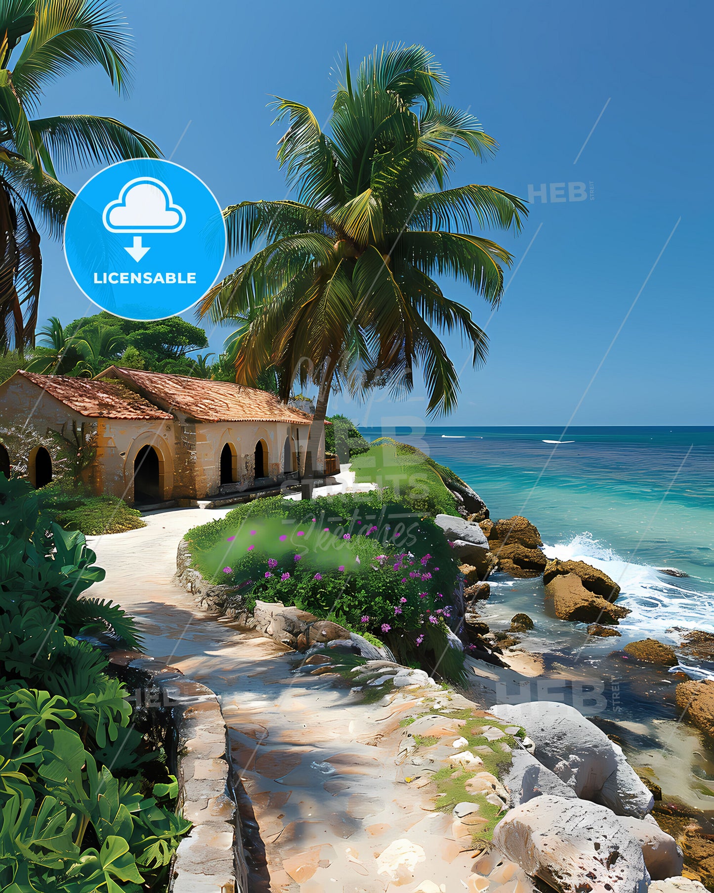 Barbados Art House Beach Painting Caribbean Wall Art Decor Travel