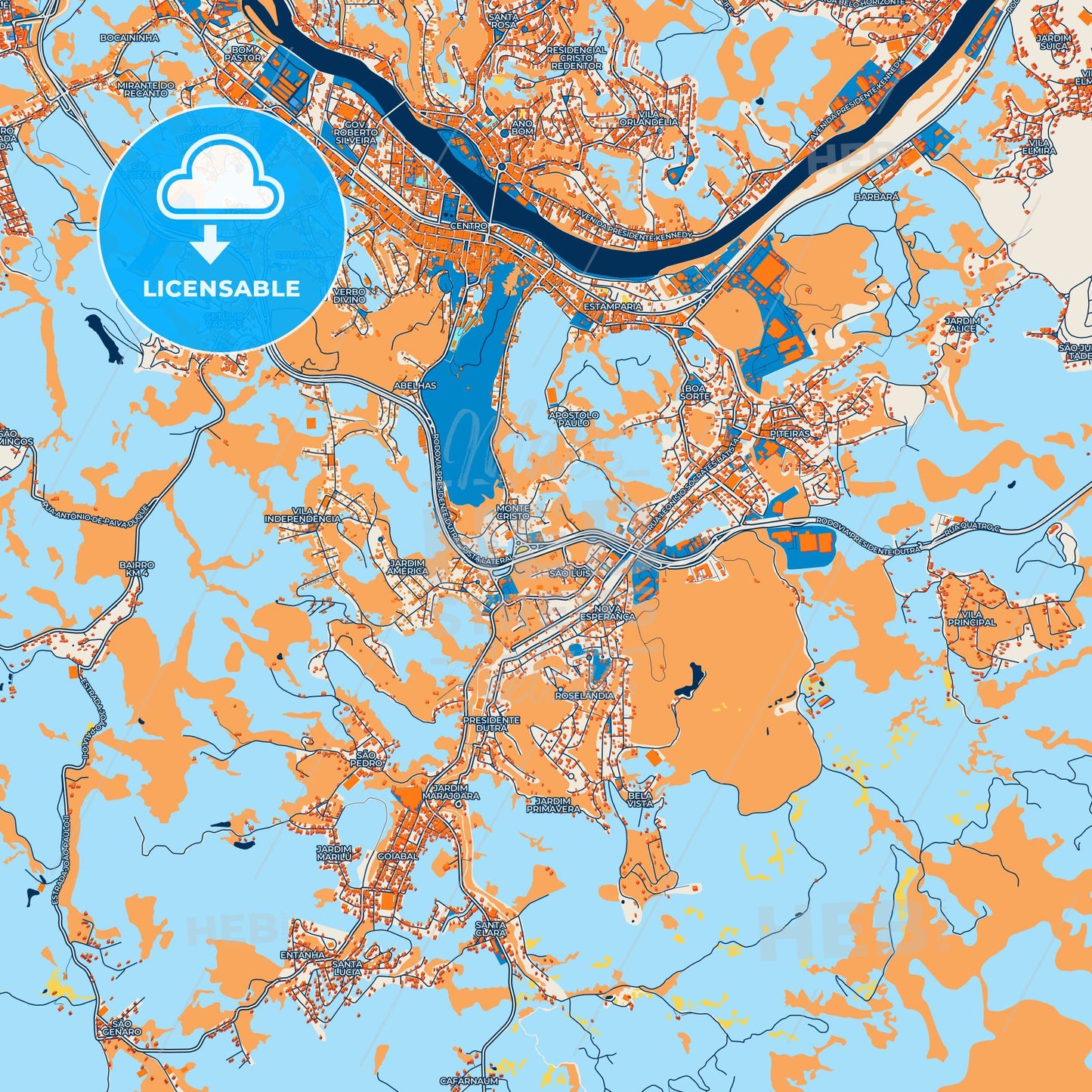 Colorful Barra Mansa Street Map with Labels and Buildings