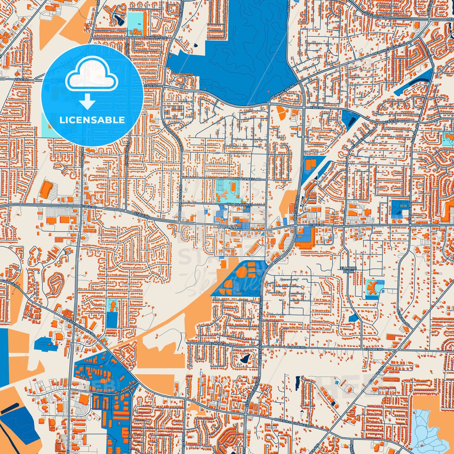 Colorful Bartlett Street Map with Labels and Buildings