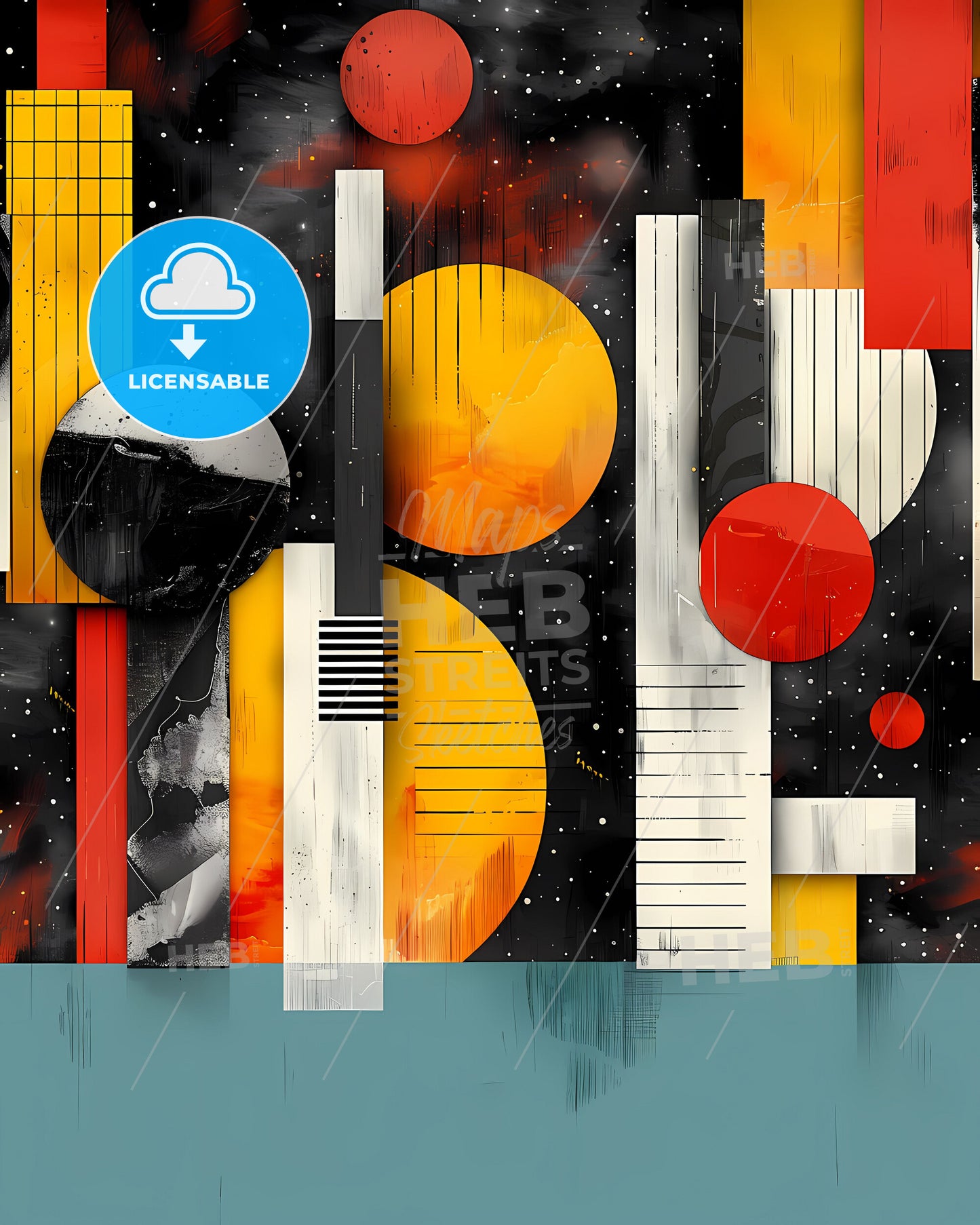 Modern abstract art Bauhaus style colourful painting for blog about poetry with circles and lines